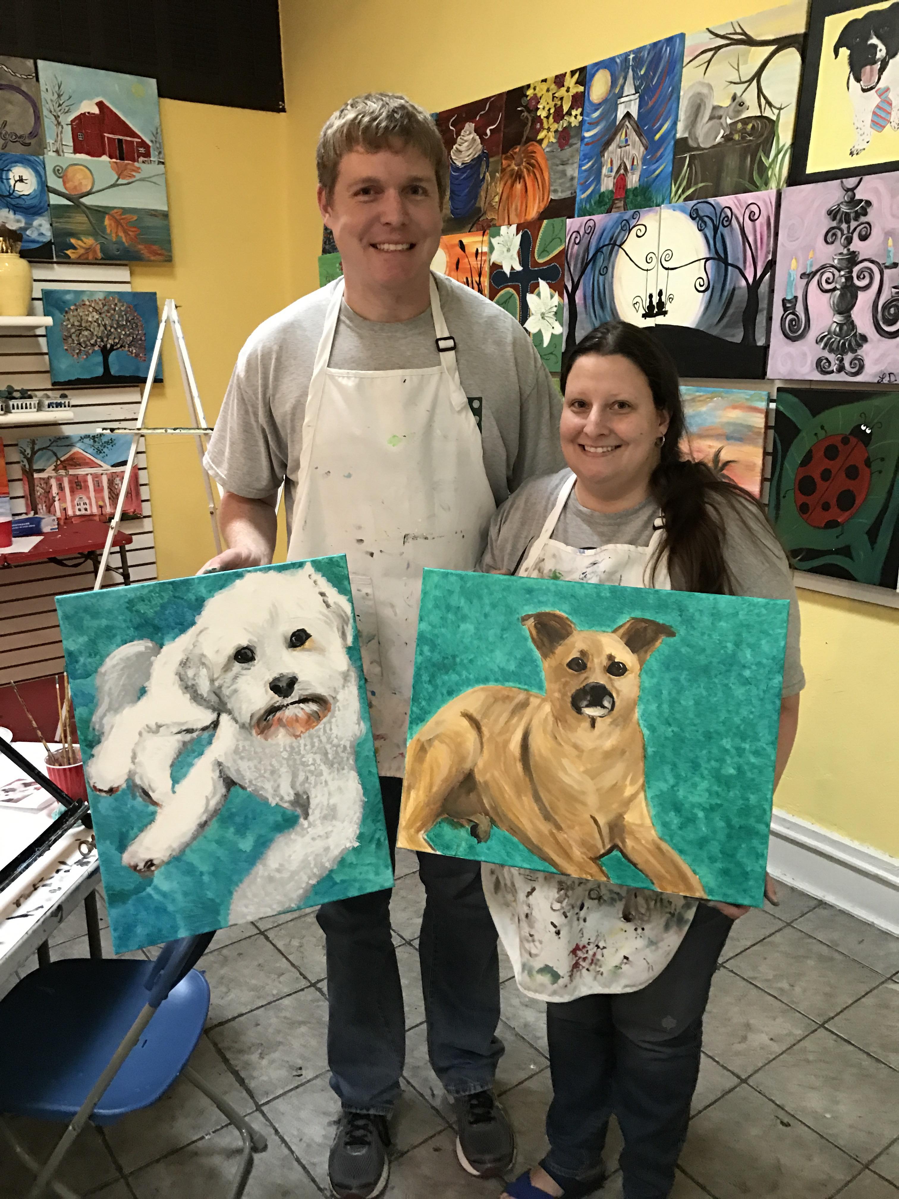 My husband and i took a paint your pet class! r/aww