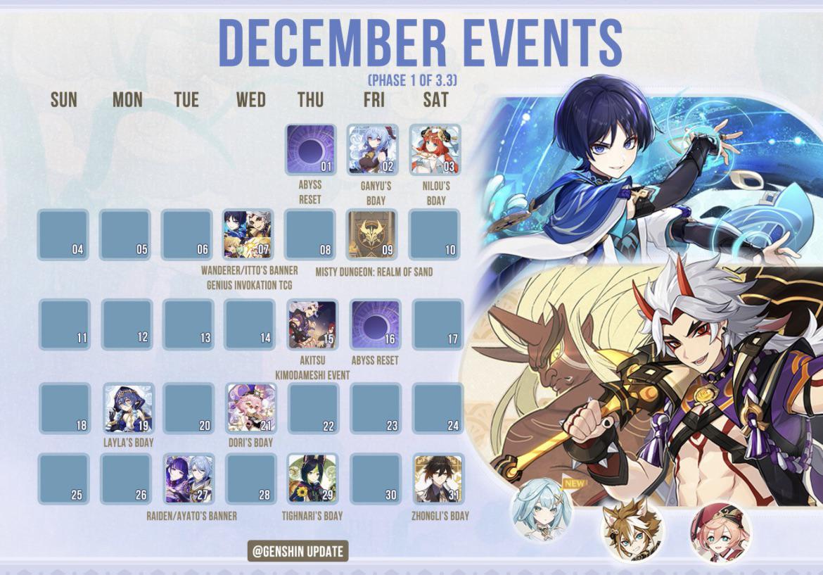 Genshin Impact December Events Calendar! (GenshinUpdate)Twitter r