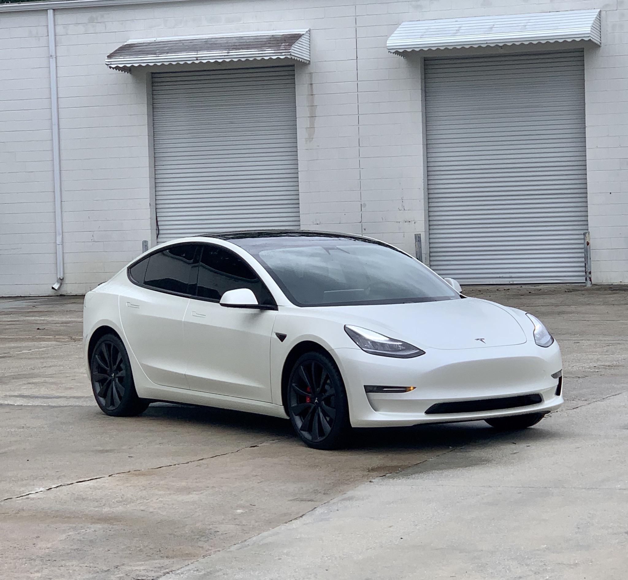 Tesla Model 3 Performance mod journey. Satin Pearl wrap & gloss black