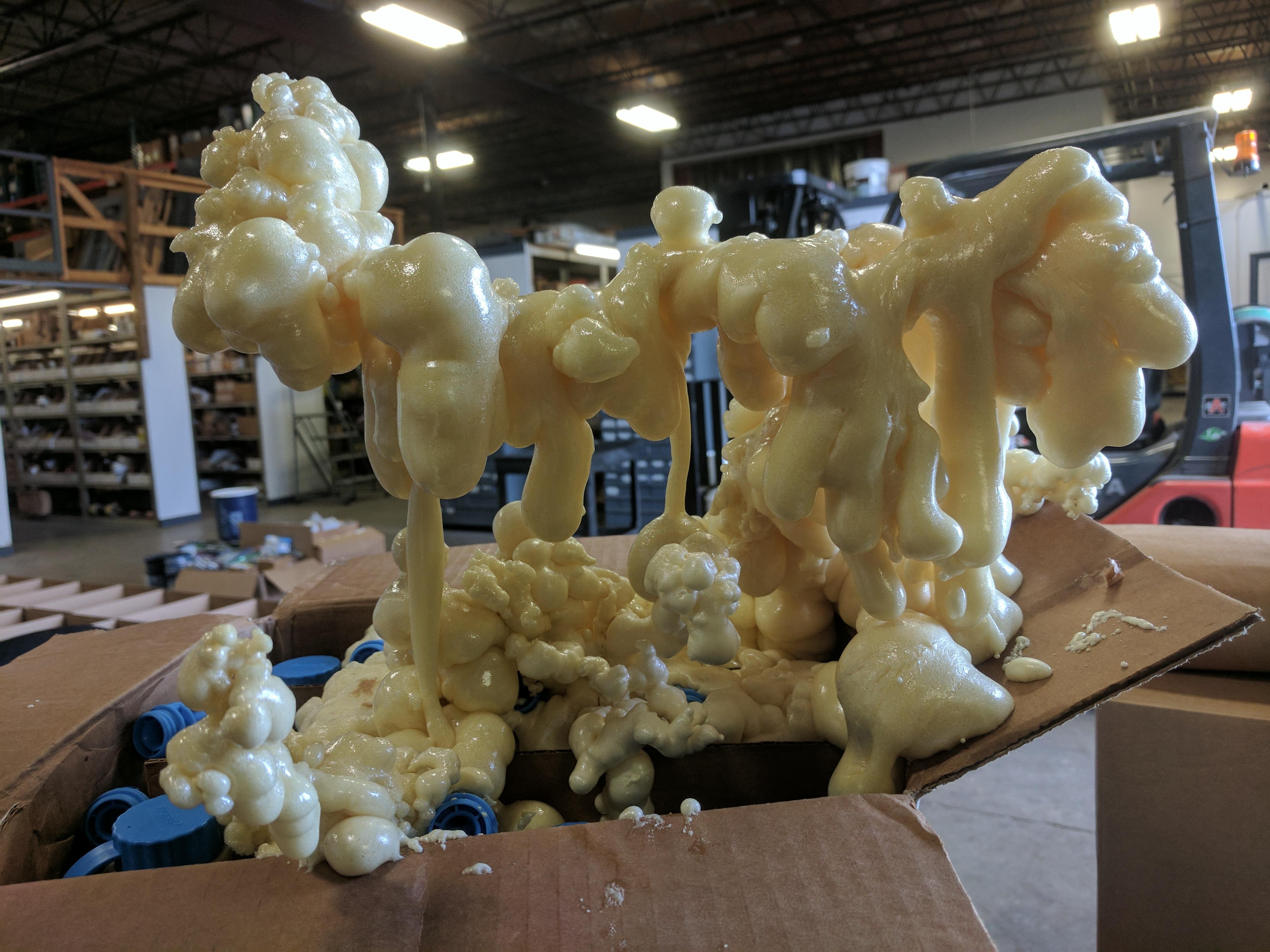 Foam sealant exploded in the box and made this alien looking formation