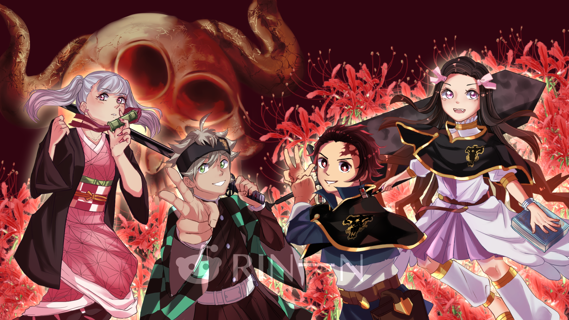 I drew a crossover between Kimetsu and Black Clover for a contest! : r