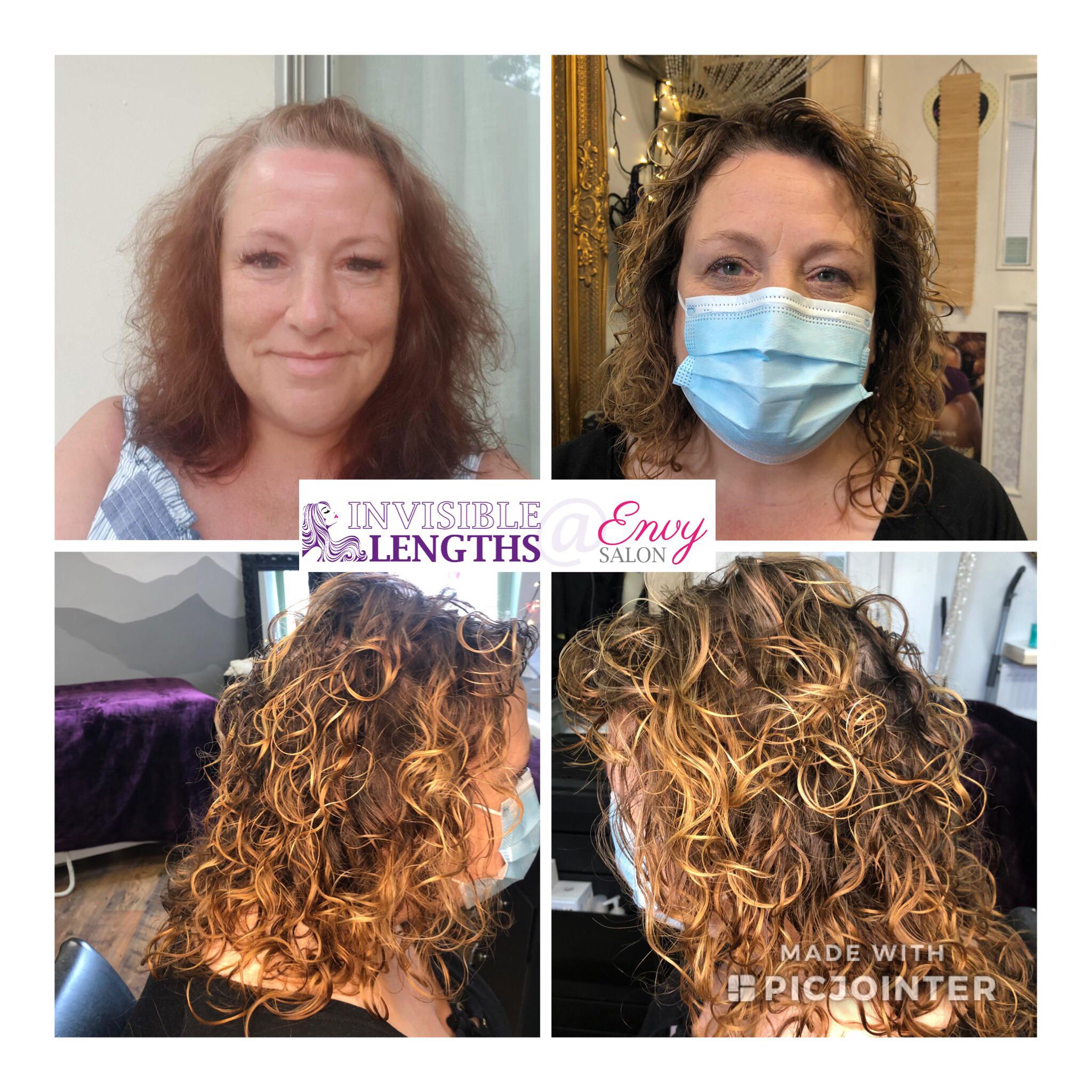 Envy Salon, nr Middlesbrough UK. Client brushed her curly hair and wore it frizzy like the left