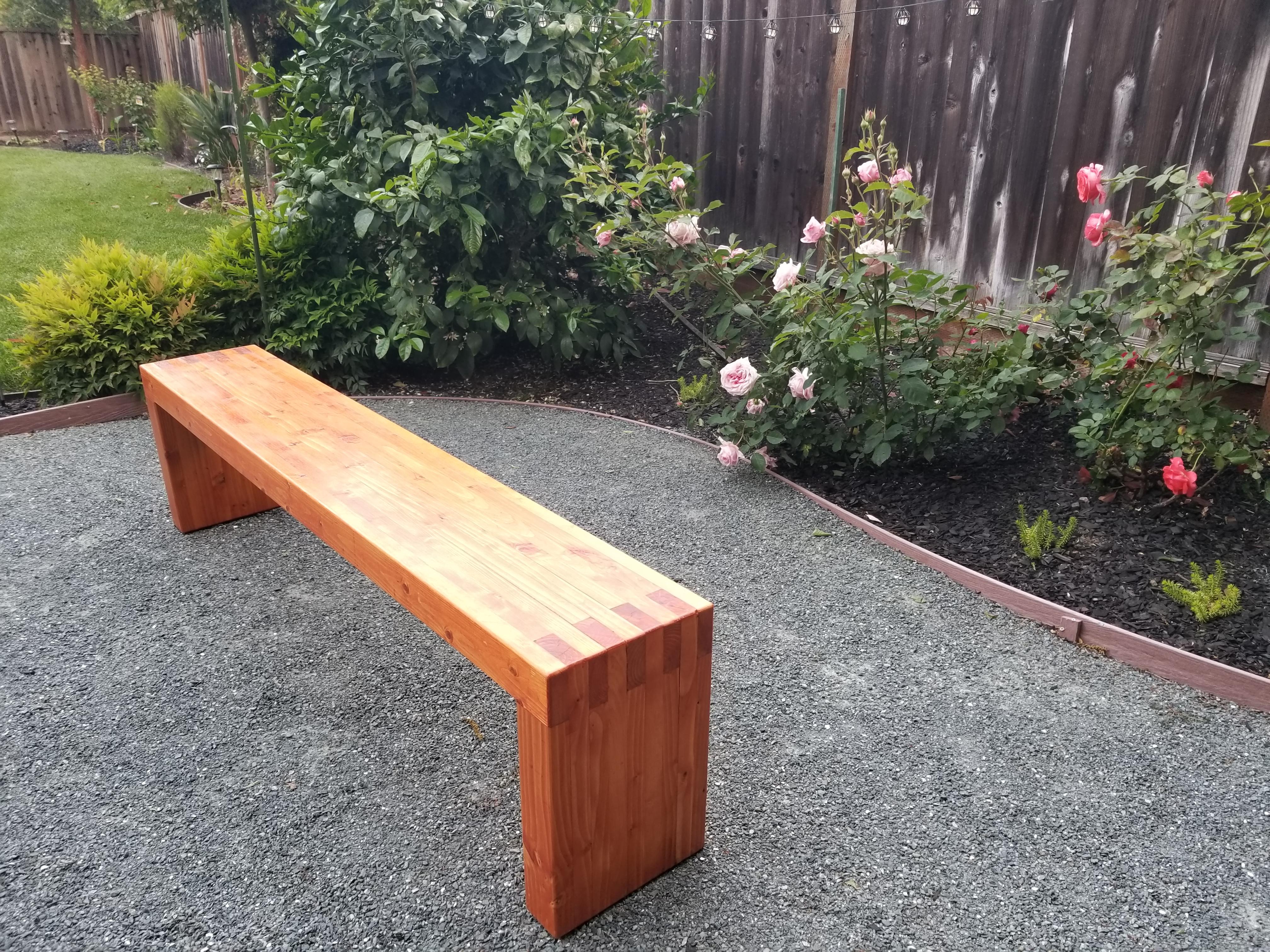 Box joint bench with gun stock stain r/woodworking