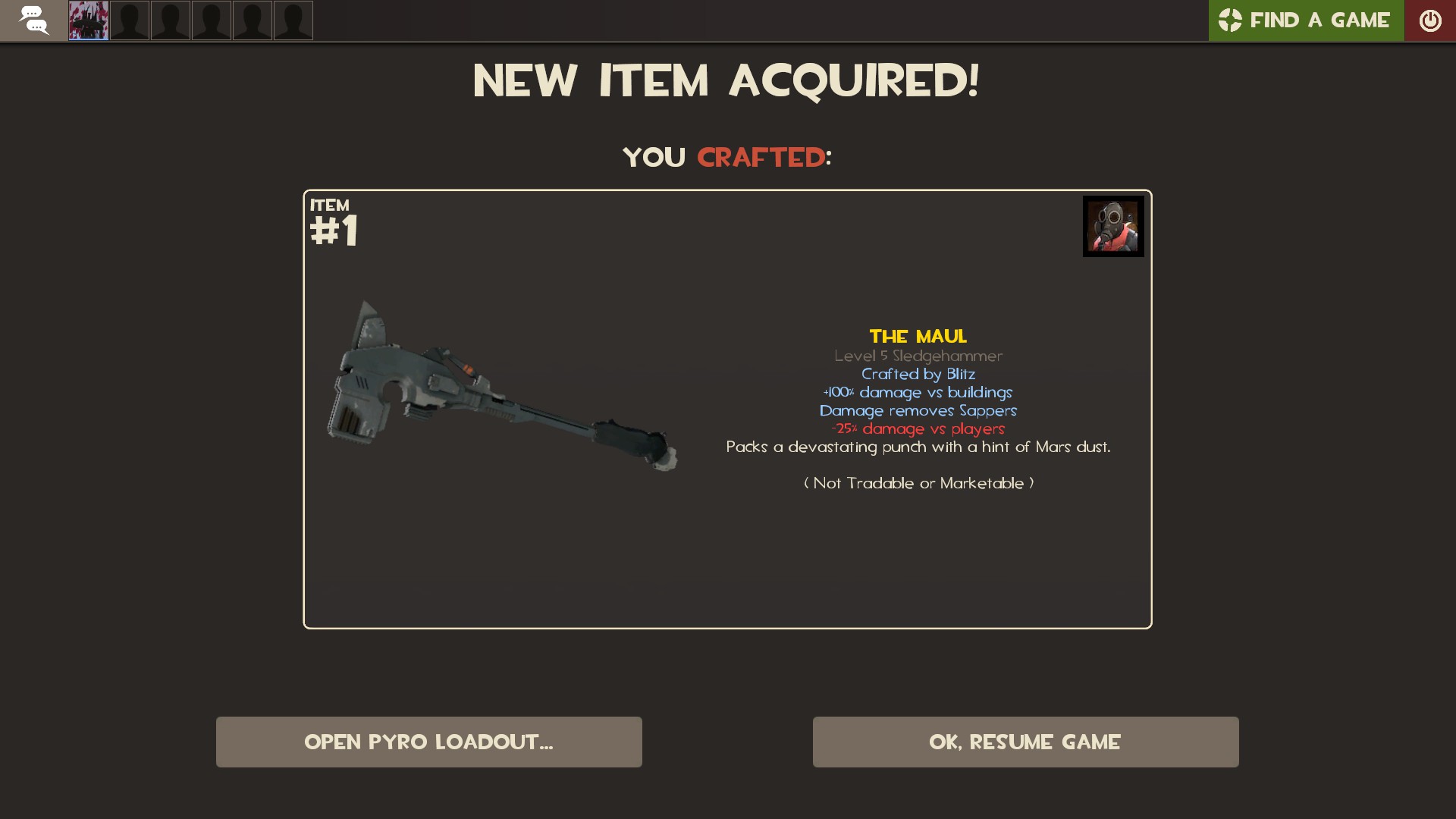 my first rare craftable weapon r/tf2
