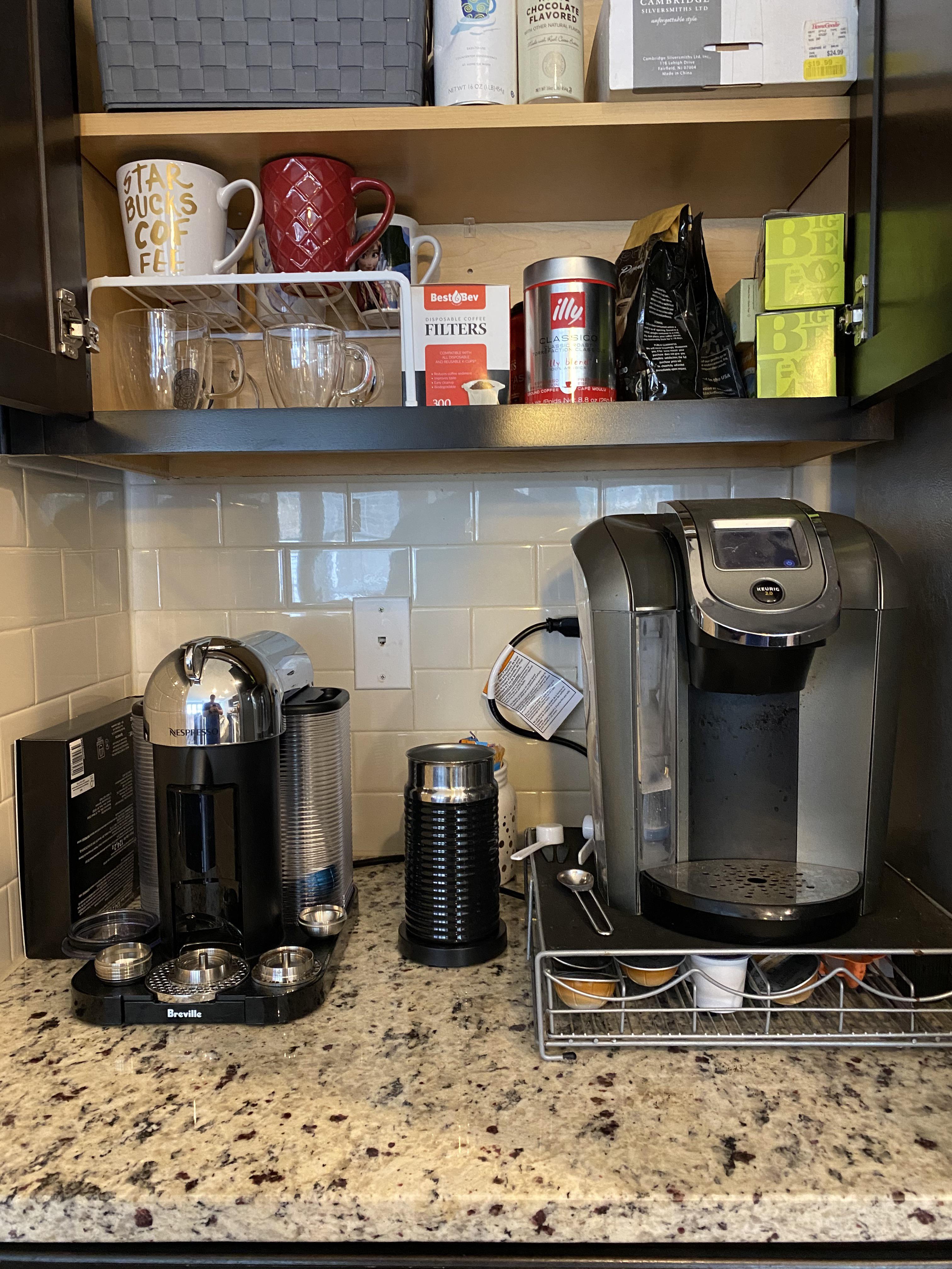 I finally have a coffee bar! It’s not much, but it’s my first and I love it. r/nespresso