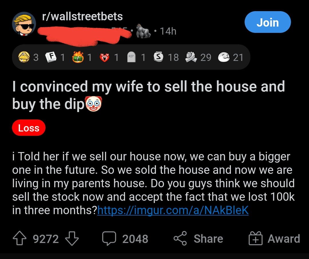 Convincing your spouse to sell their house for stocks r/sadcringe