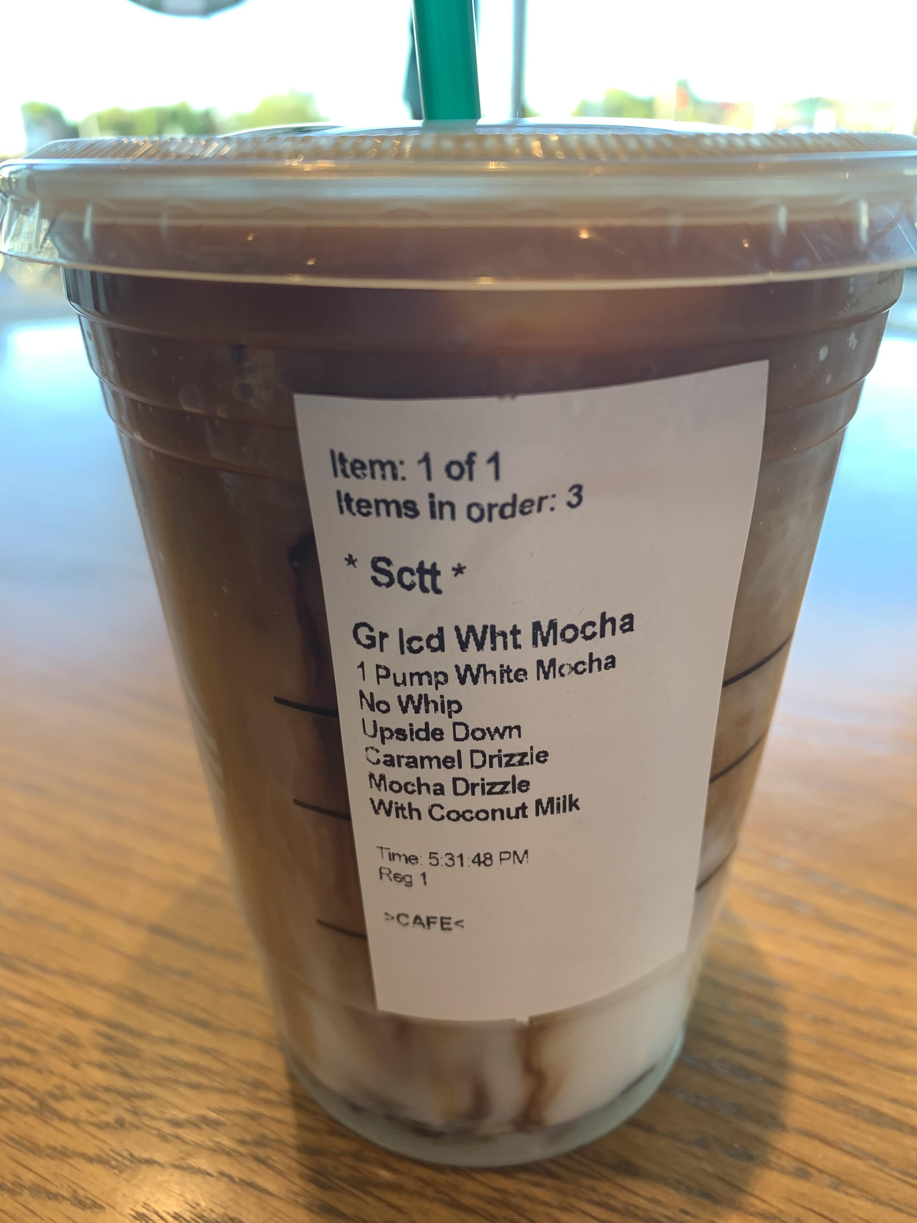 Iced coconut milk mocha macchiato. Apparently it’s no longer sold so