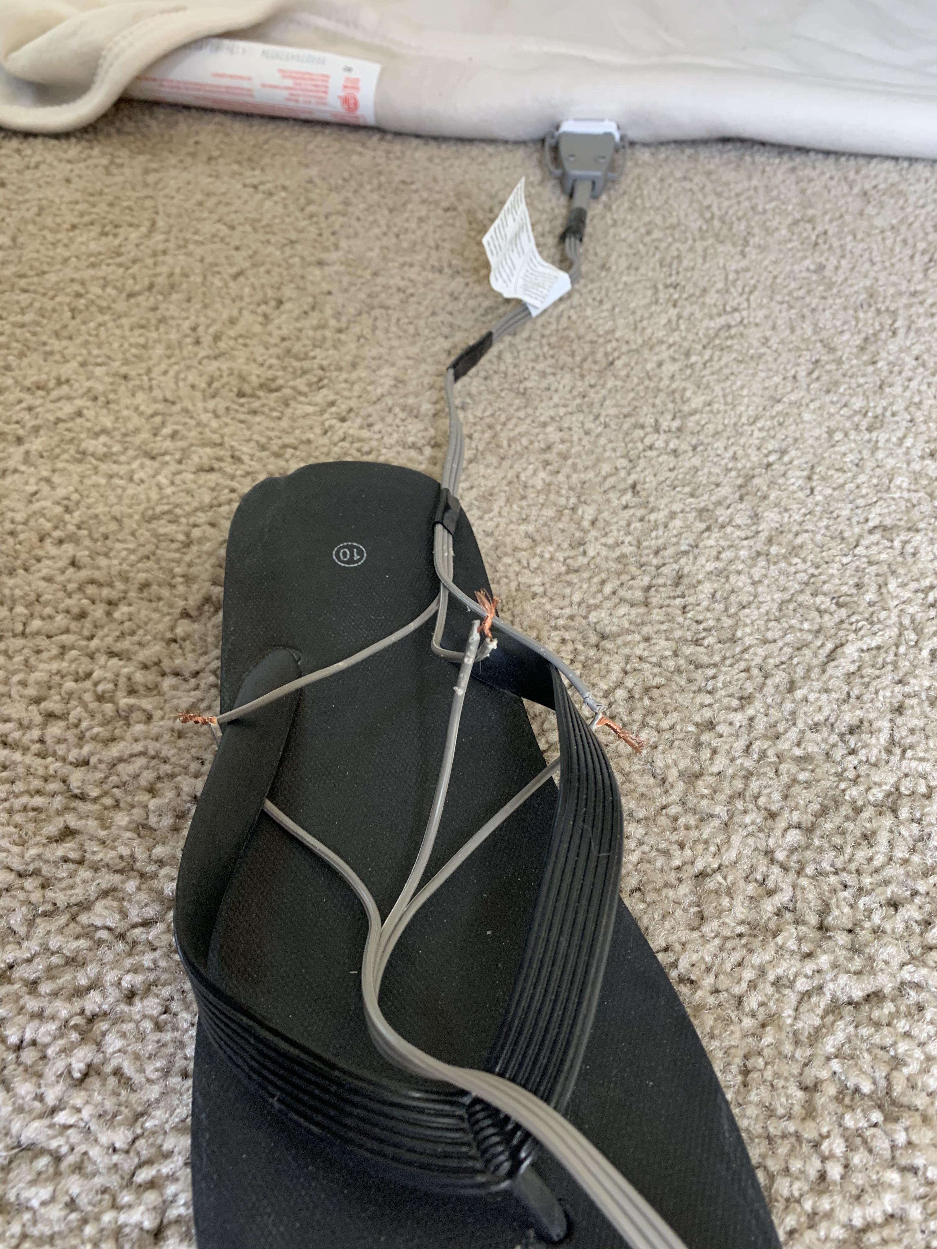 Dog chewed through heated blanket cable, wanted to test cables before