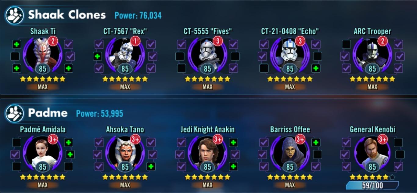 What are the musthave zetas for these two squads? SWGalaxyOfHeroes