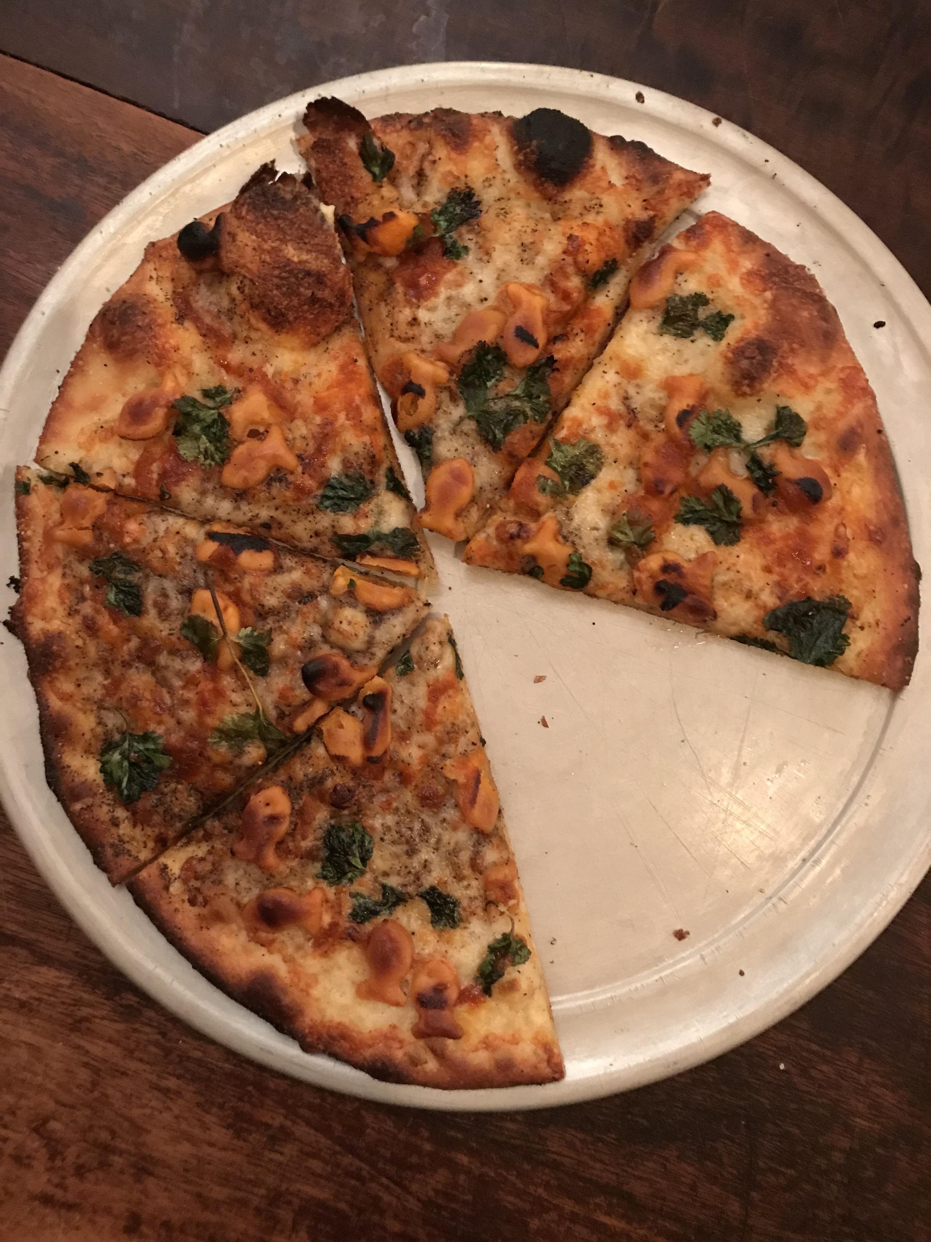 [i made] Goldfish, Sriracha, and Cilantro pizza r/shittyfoodporn