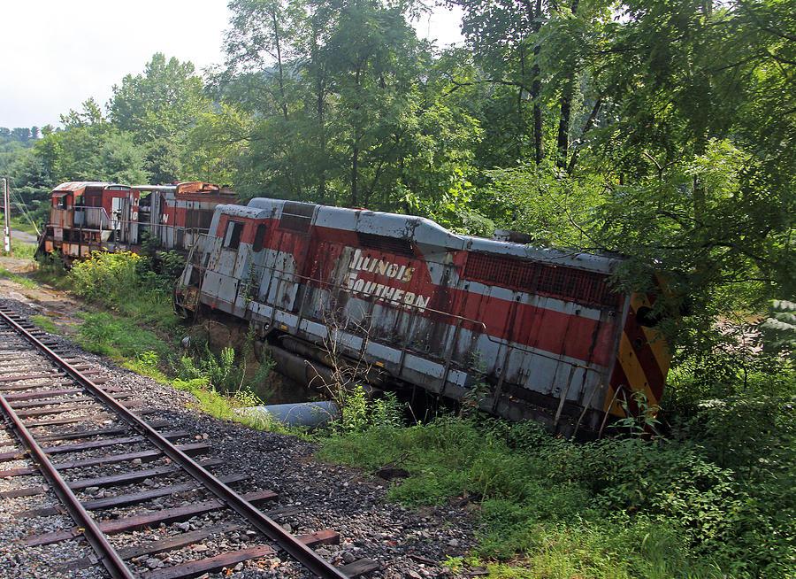 The remains of the iconic train wreck from the movie The Fugitive (1993) left abandoned along a