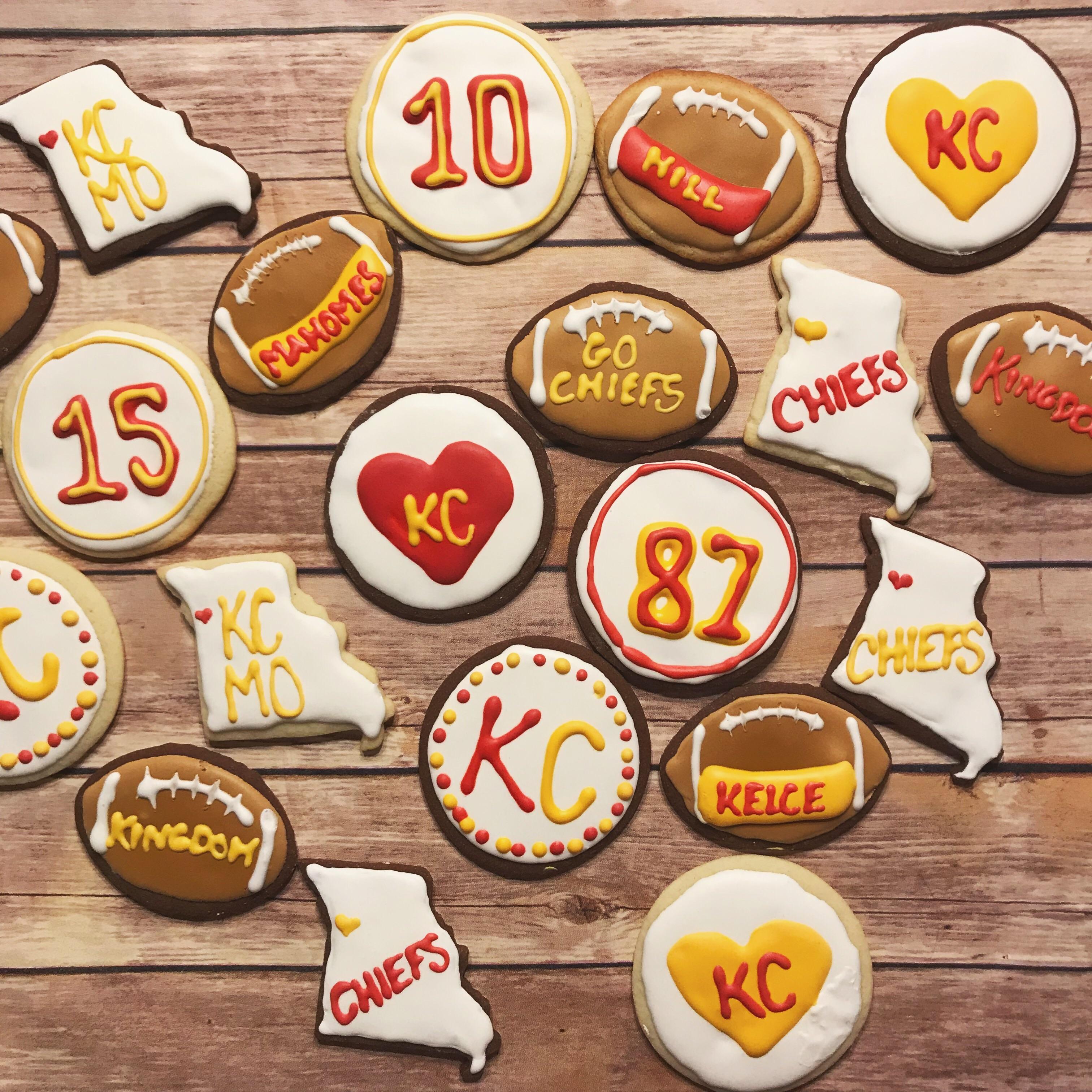 Getting ready for the playoff game!Making Kansas City Chiefs cookies