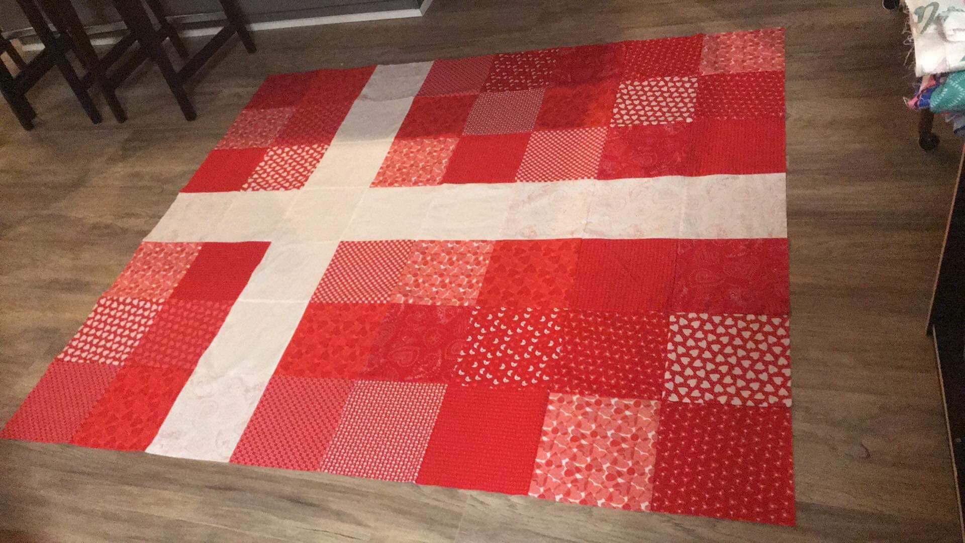 Danish flag quick quilt top.. trying to use up the sheer weird amount