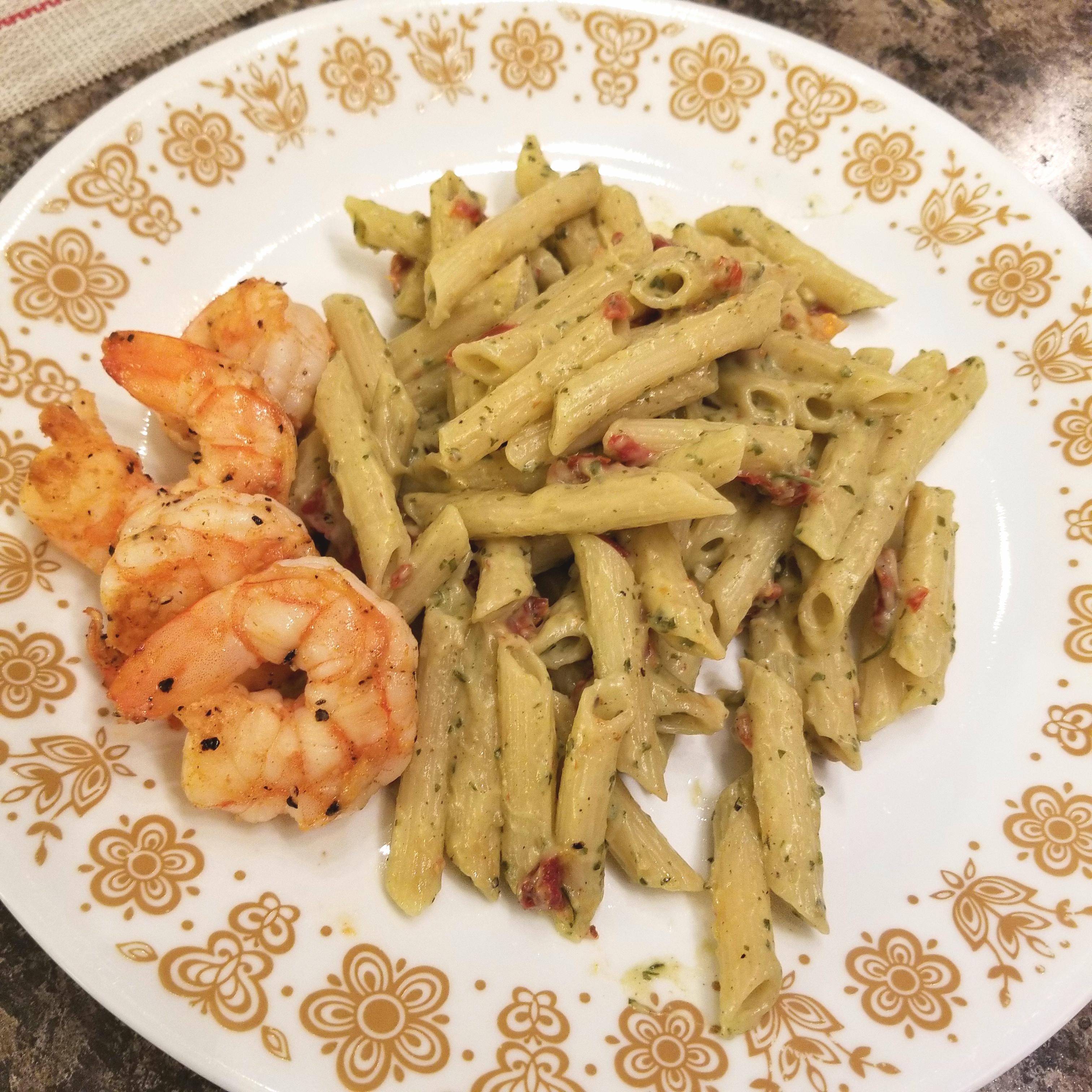 Creamy Alfredo Pesto Penne with Shrimp for 333. Recipe in comments. r