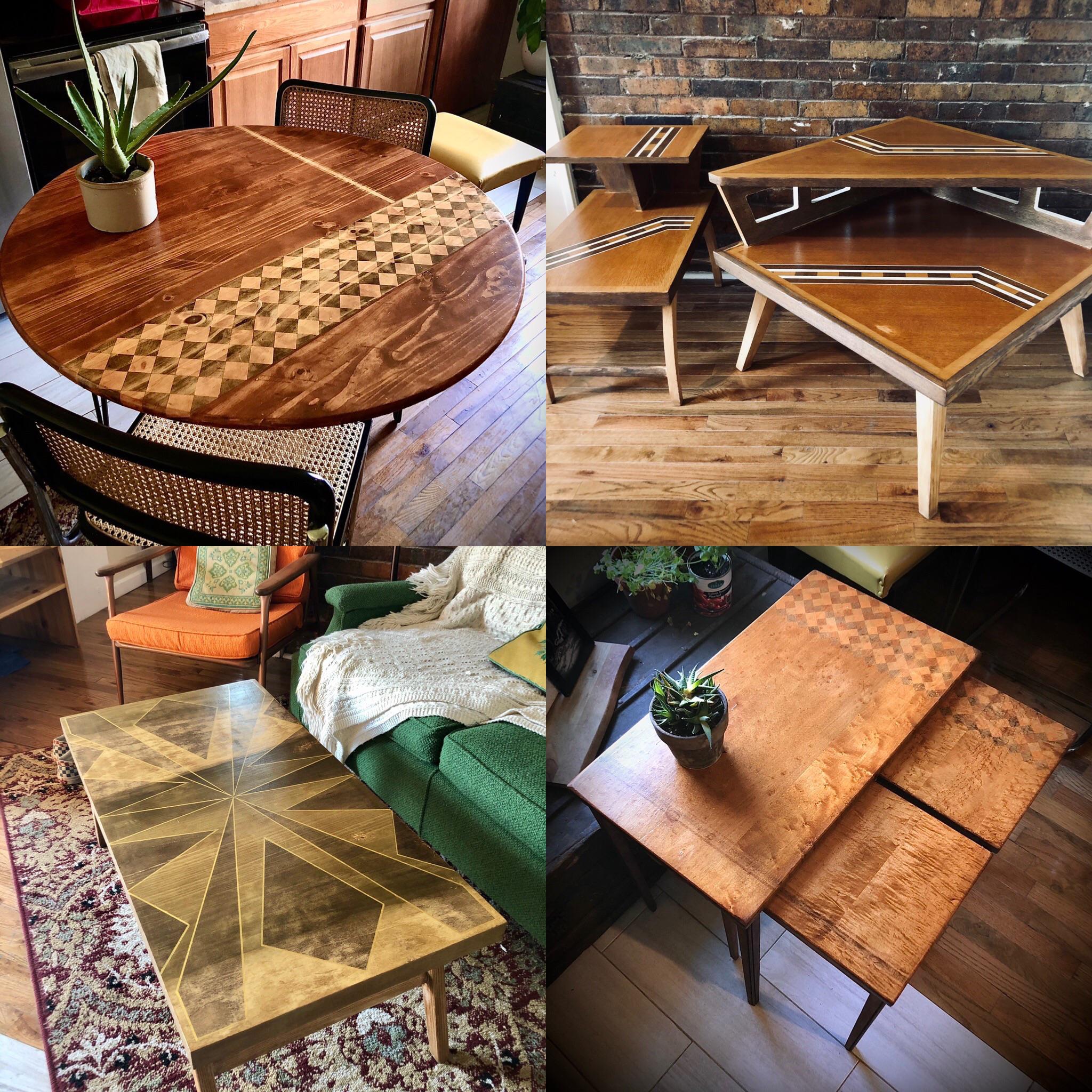 Refinishing wooden furniture with unique stain patterns. r/crafts