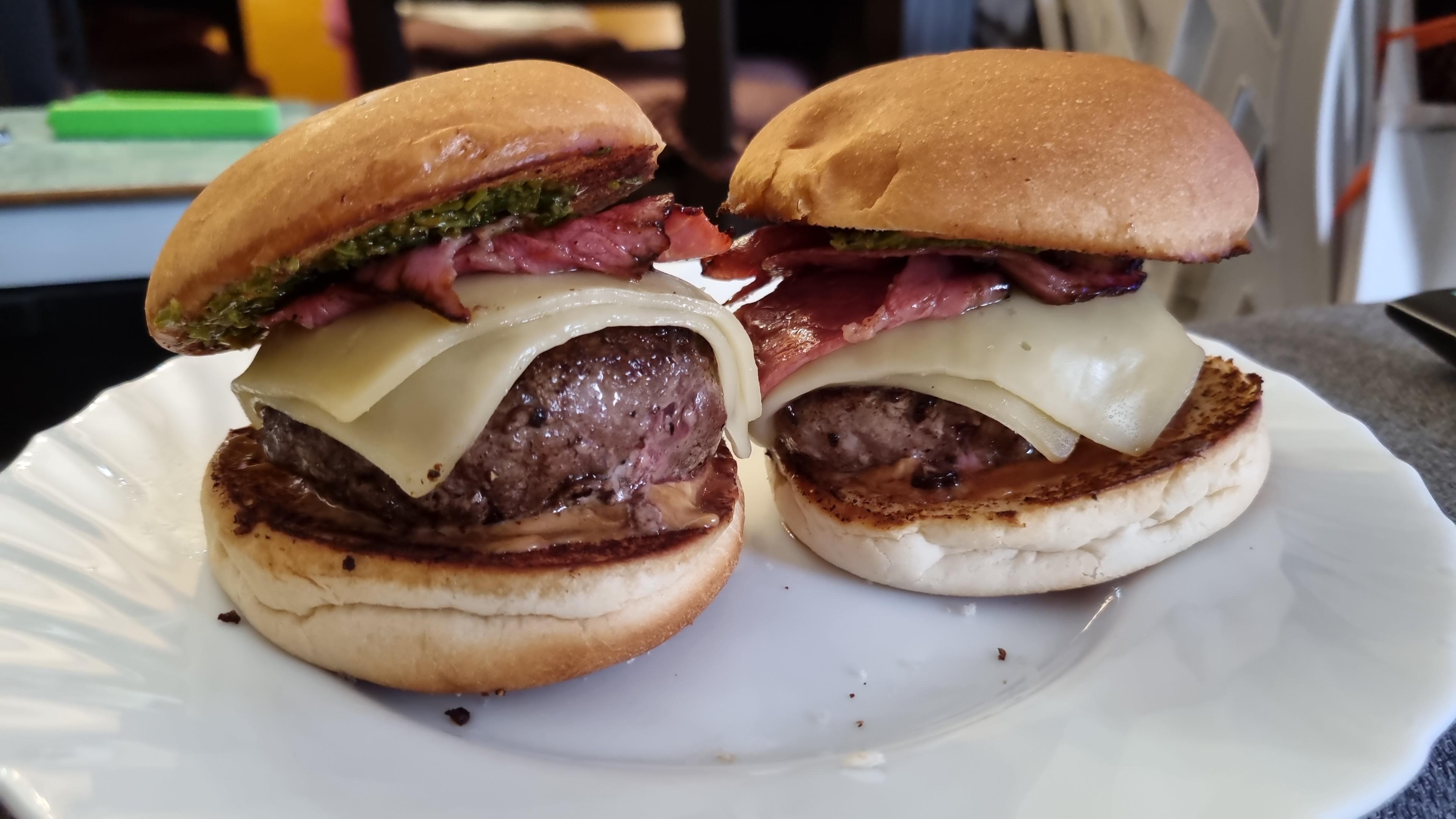 I made a couple of tasty burgers with gouda cheese and brisket on top
