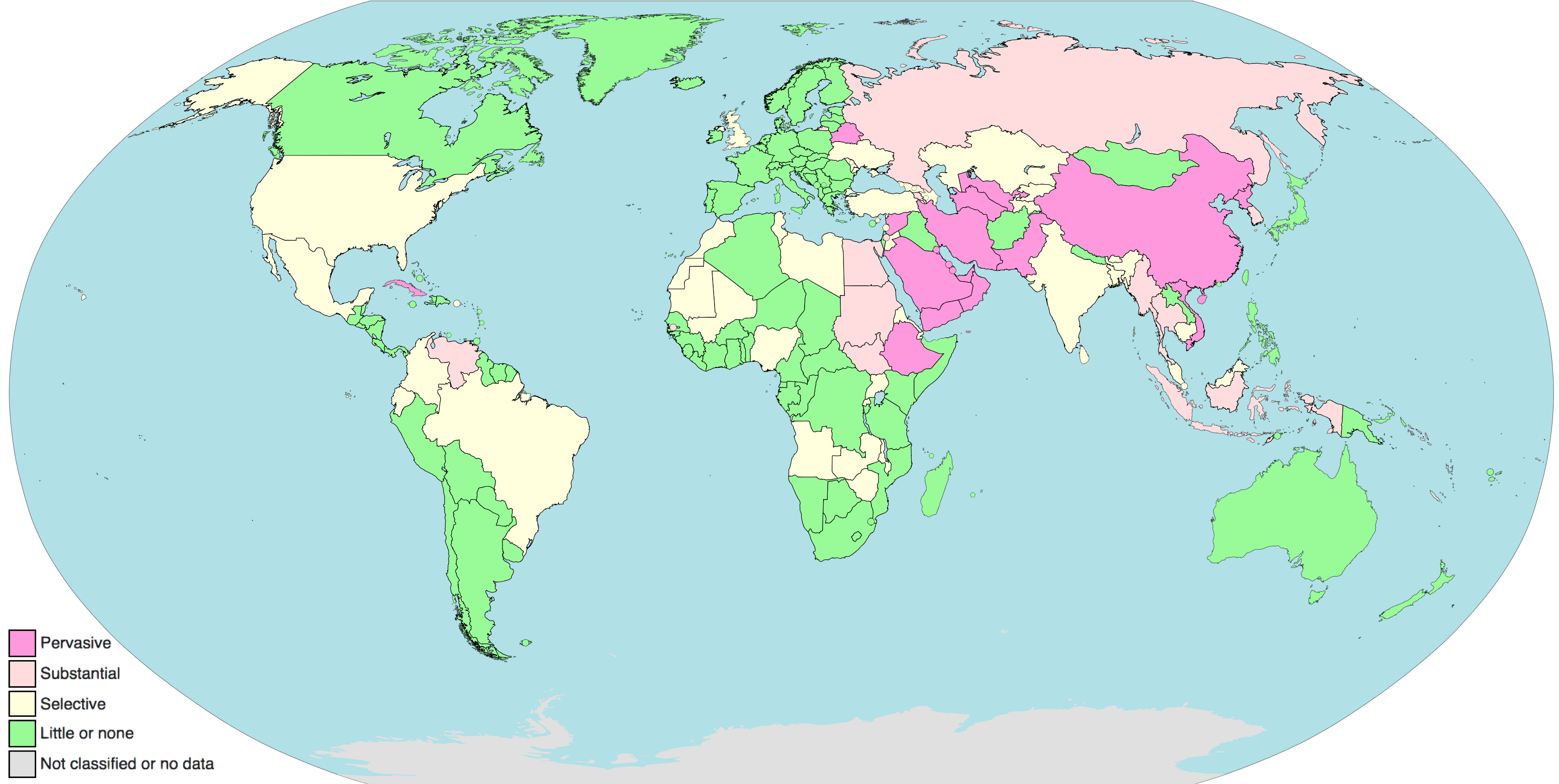 censorship and surveillance by country (2017) r/MapPorn