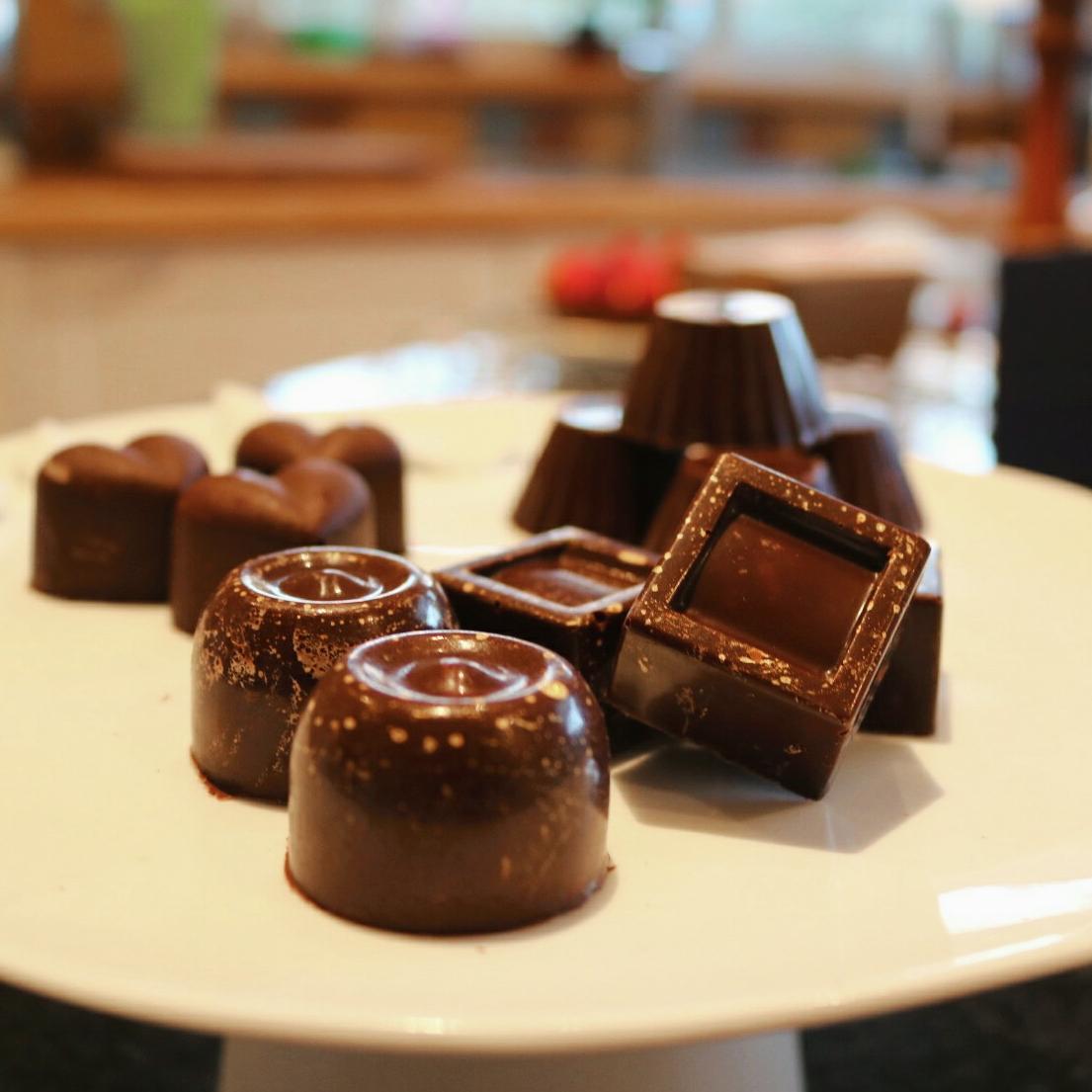 Homemade chocolate bonbons. Some lemonginger, others red chilli