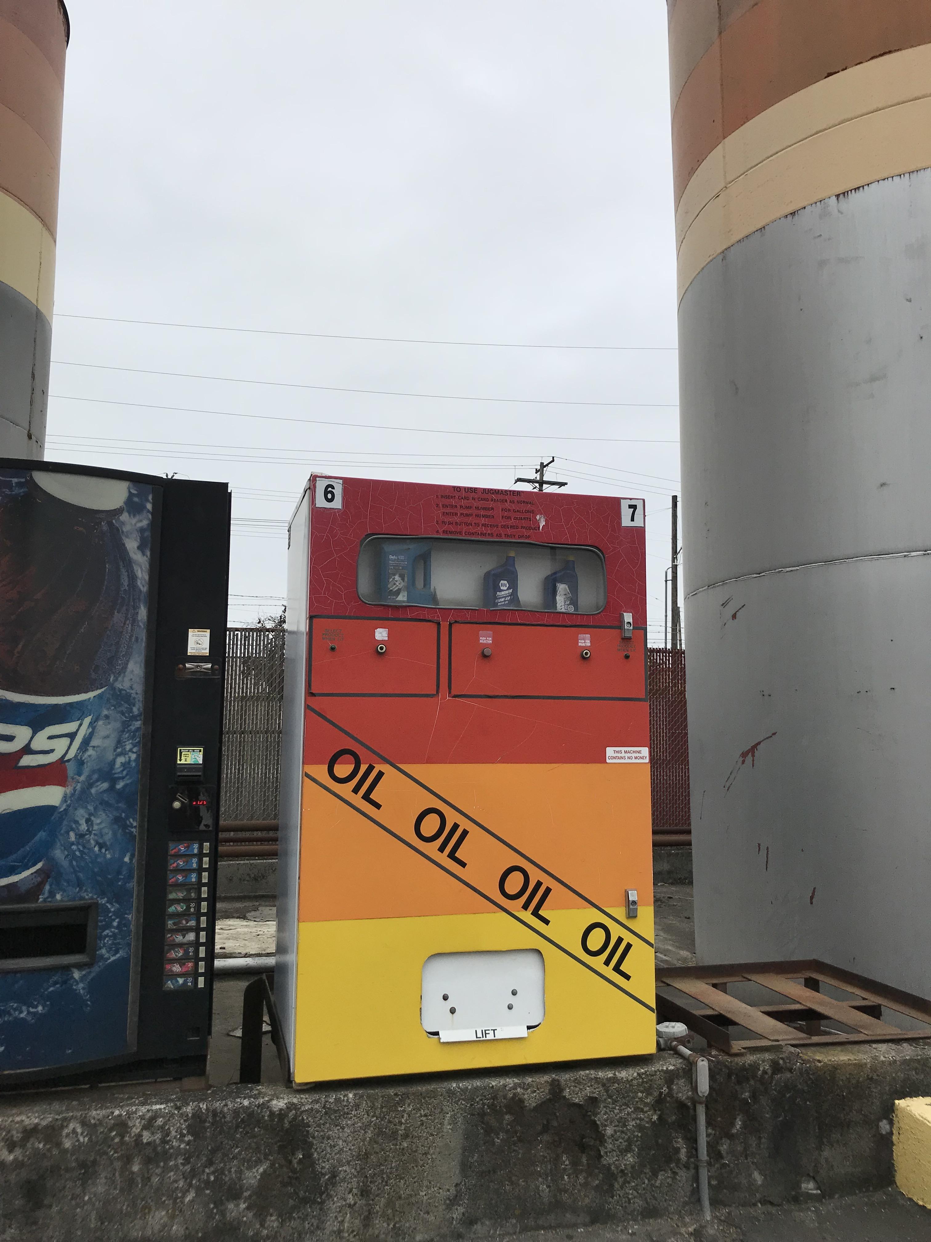 Motor oil vending machine at a Pacific Pride fuel station r