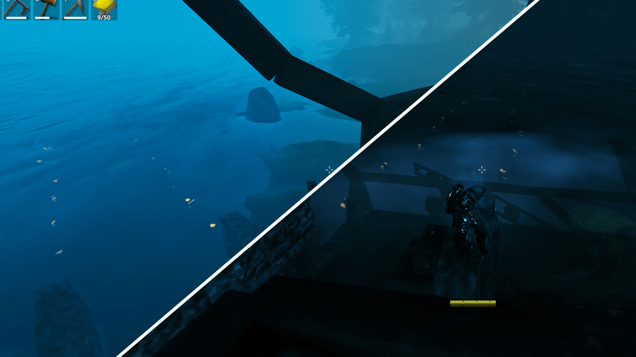 PSA Glowing shrooms + horizontal item stands = underwater lighting r