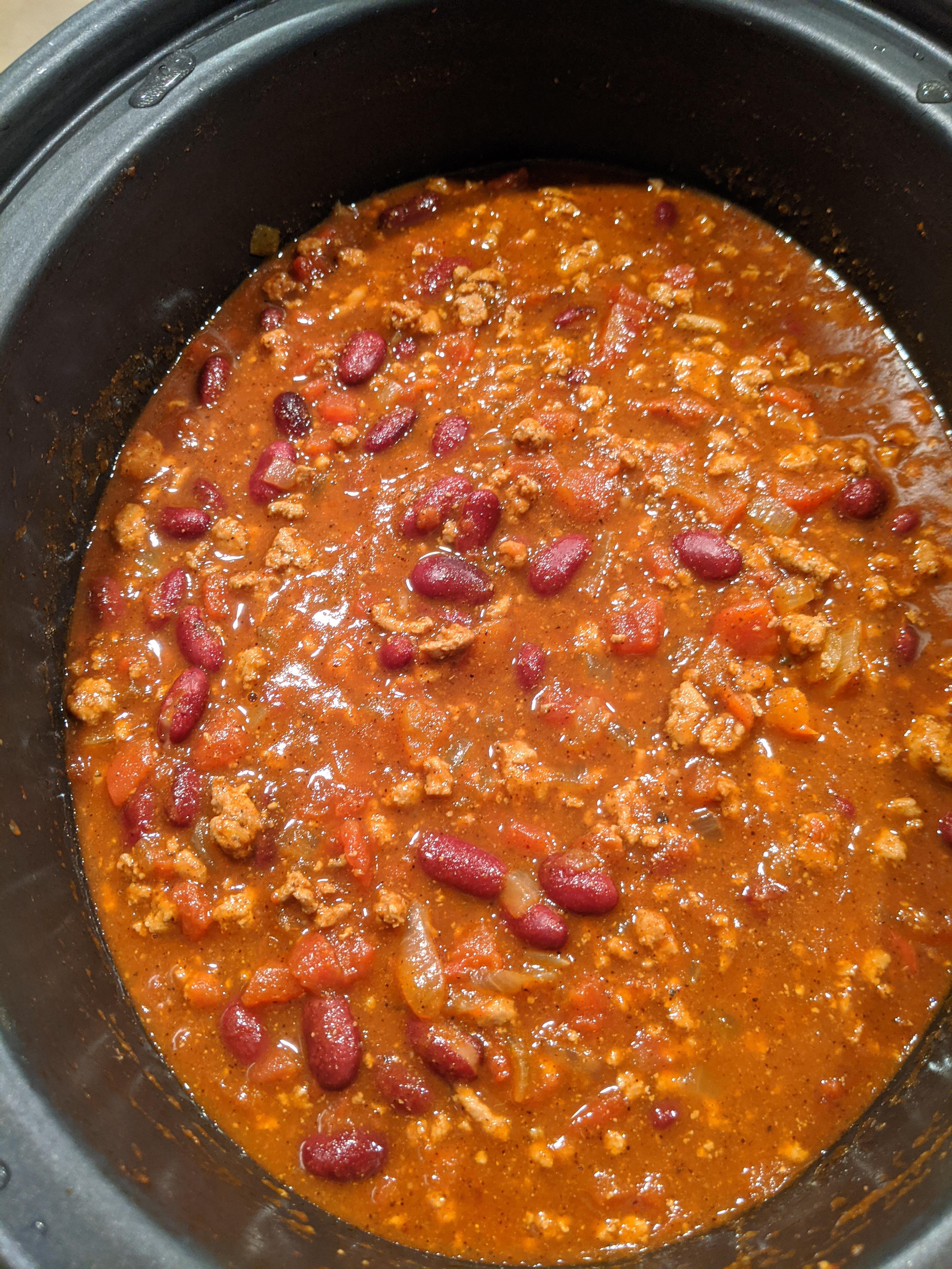 Slow cooker chili. Had a baked potato on the side with sour cream and