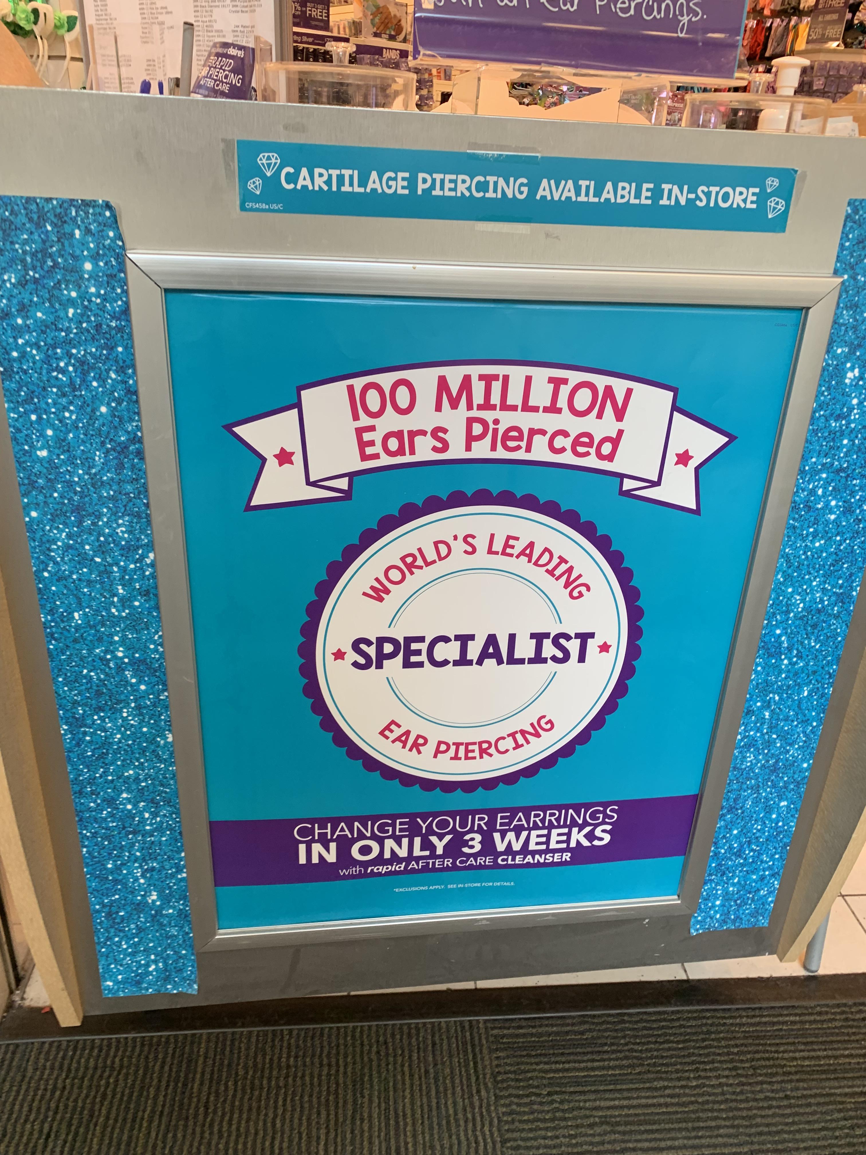 Claire’s is claiming you can change your earrings after 3 weeks