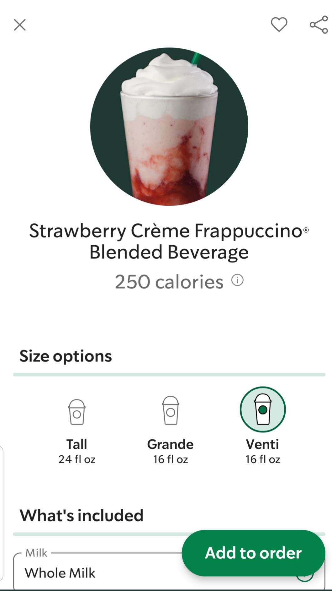 250 venti str crm frap? 24 oz tall. 😀 r/starbucks
