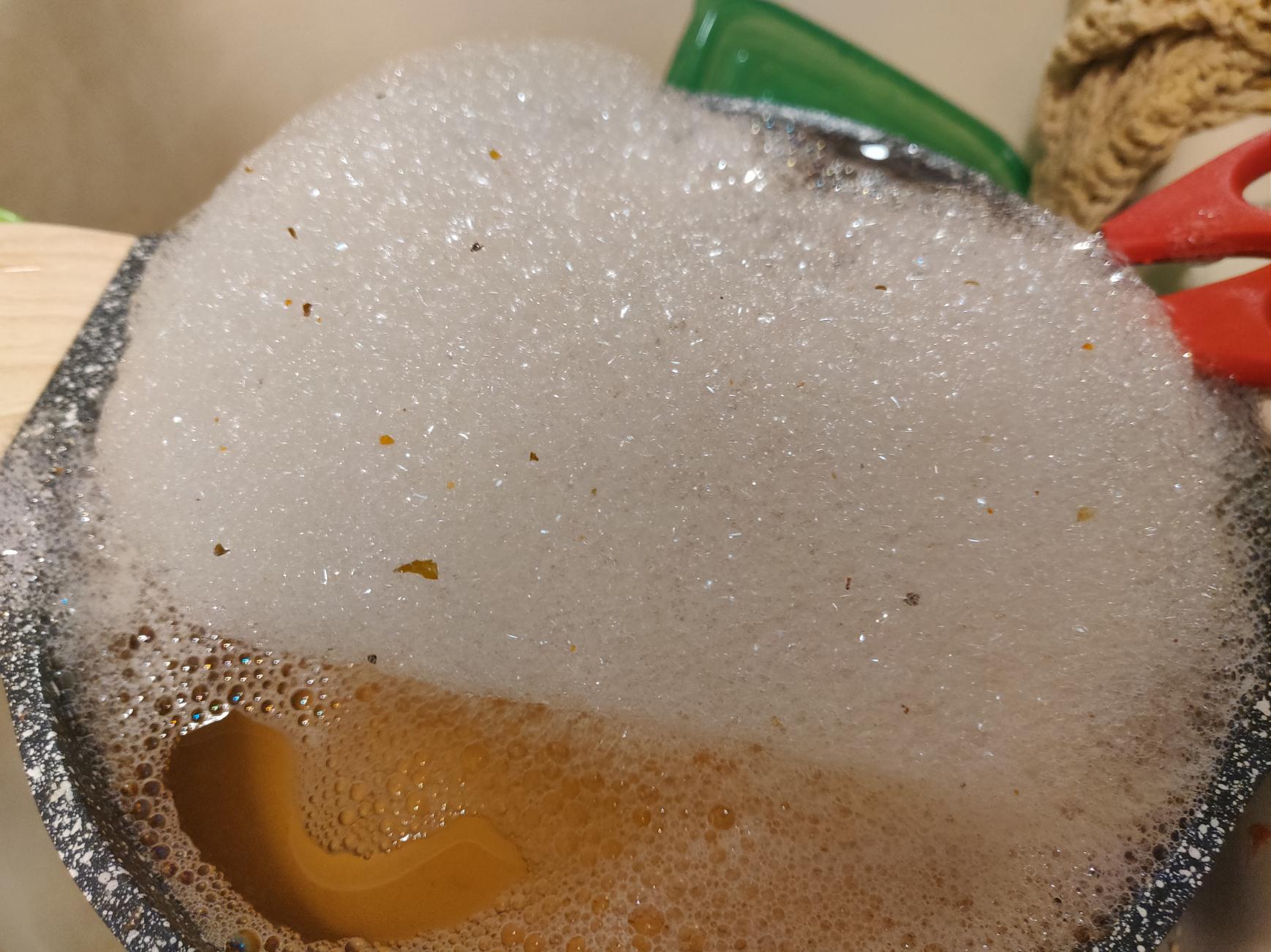 Soap suds separated out the herbs in the pasta sauce I was cleaning out of my pot r