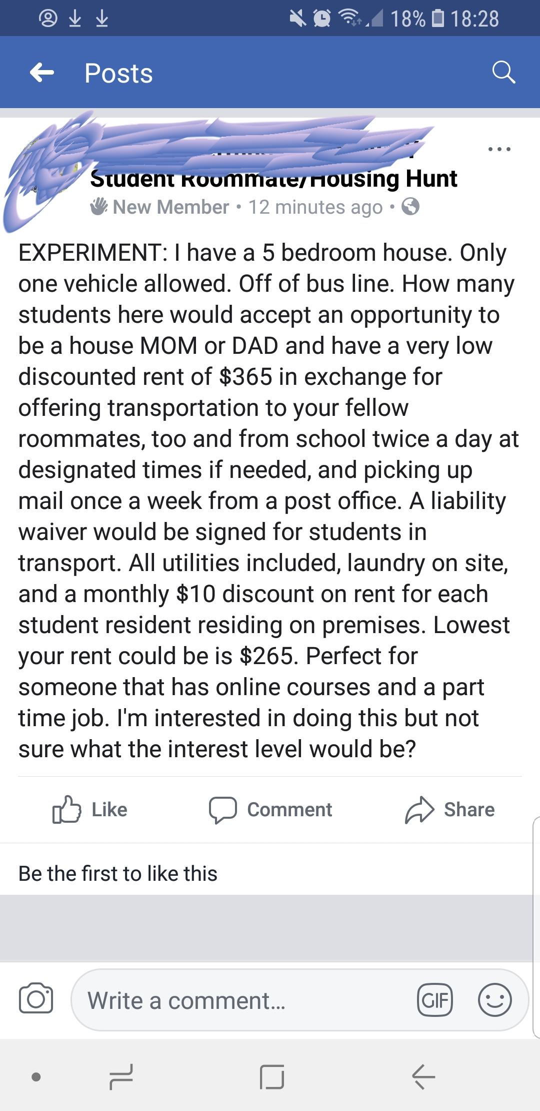 You can pay me rent every month to shuttle me and 3 others around every