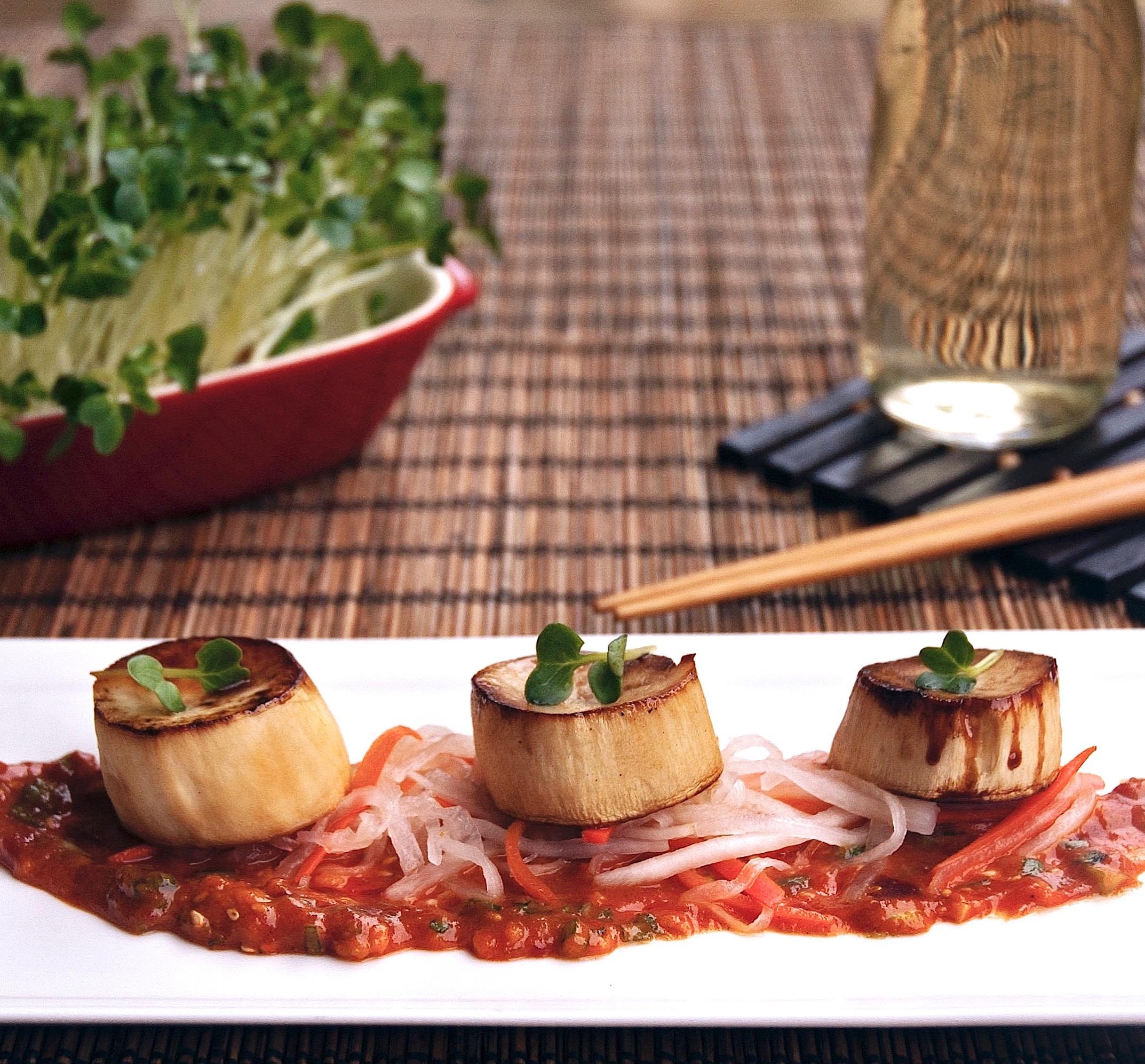 Vegan King Oyster Mushroom "Scallops" with Miso Ssamjang and Namasu