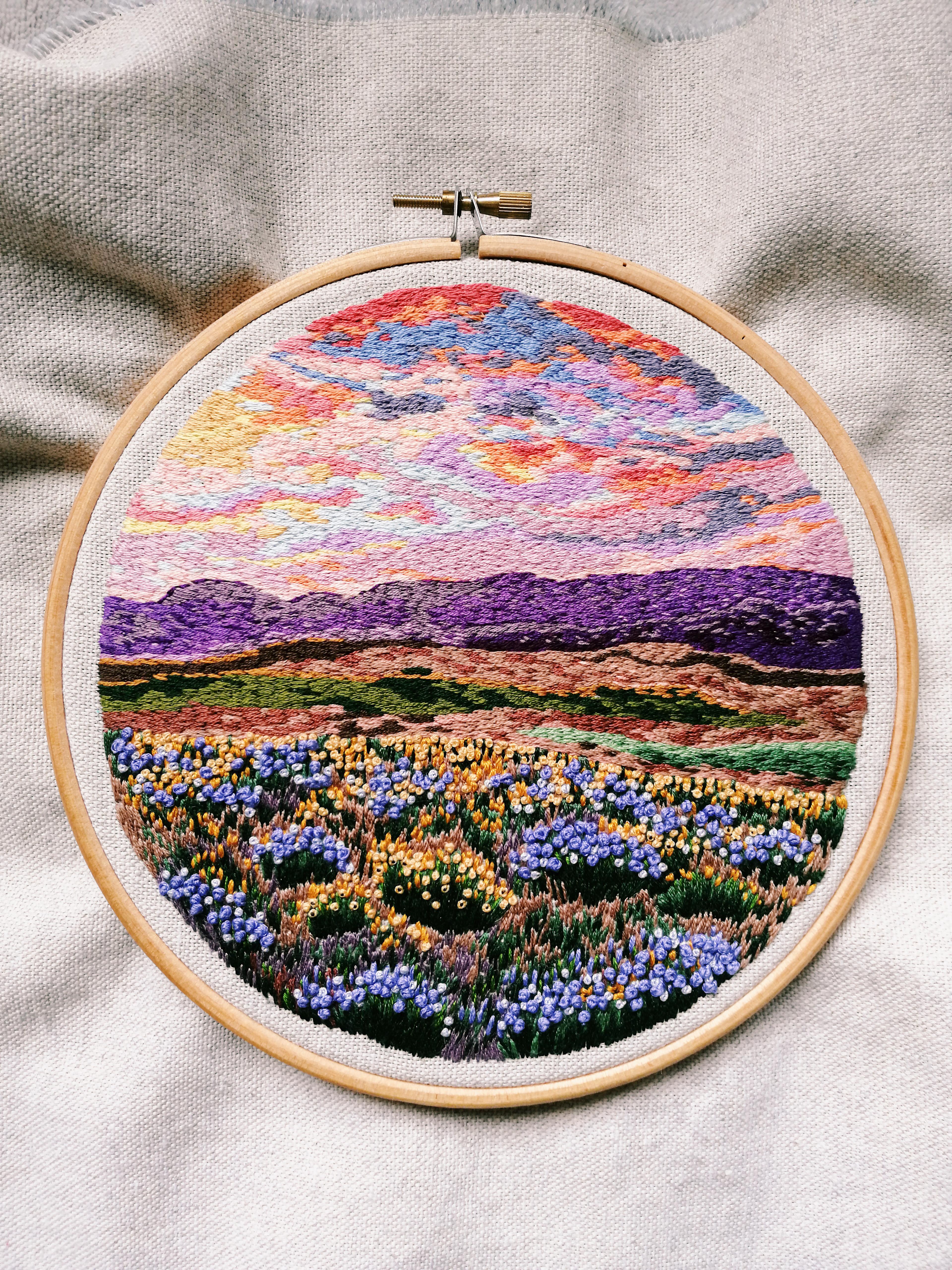My first embroidered landscape! This took me 4 months to finish! r