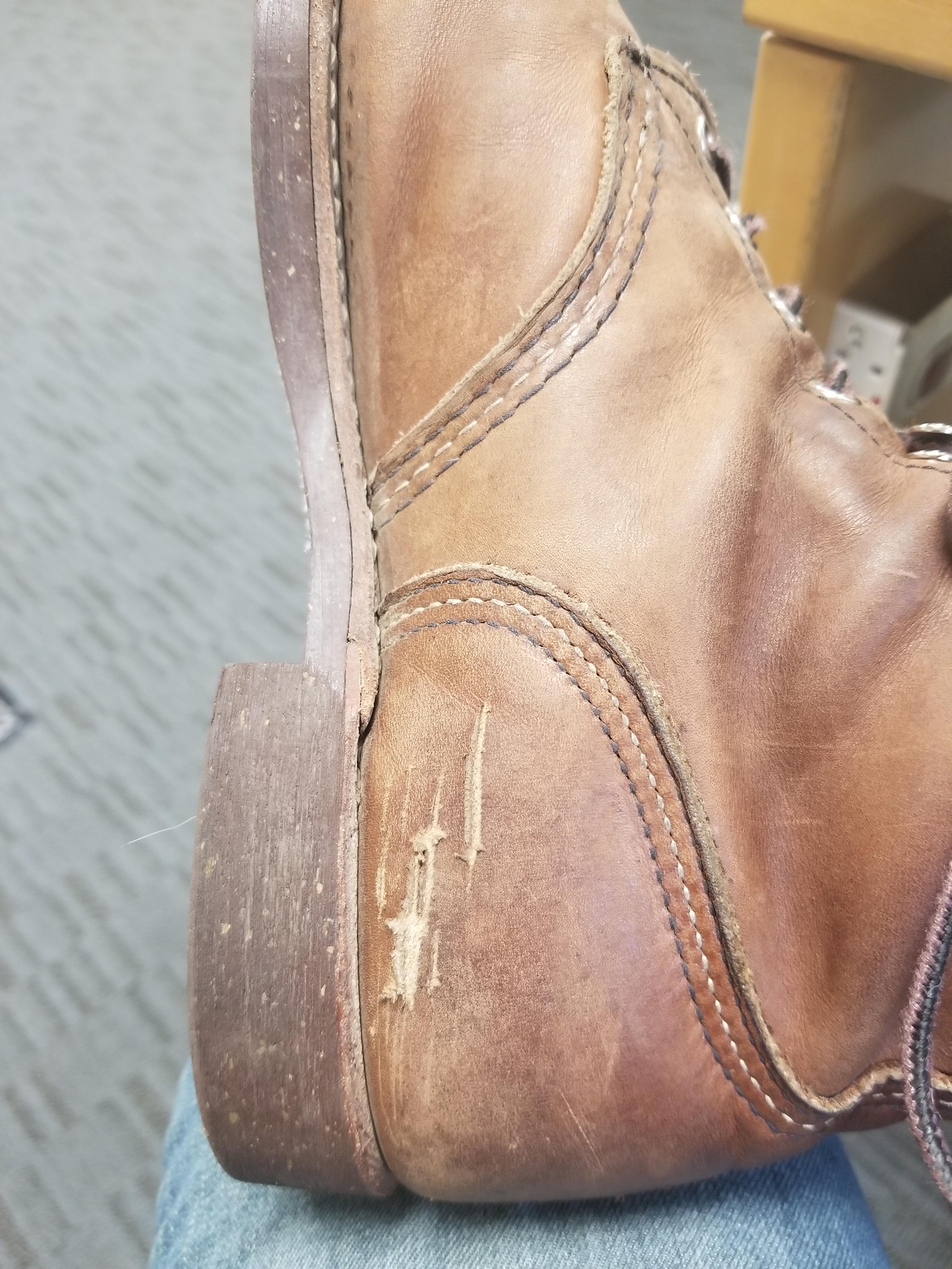 Torn leather iron rangers? Dont mind the scratches however, will they