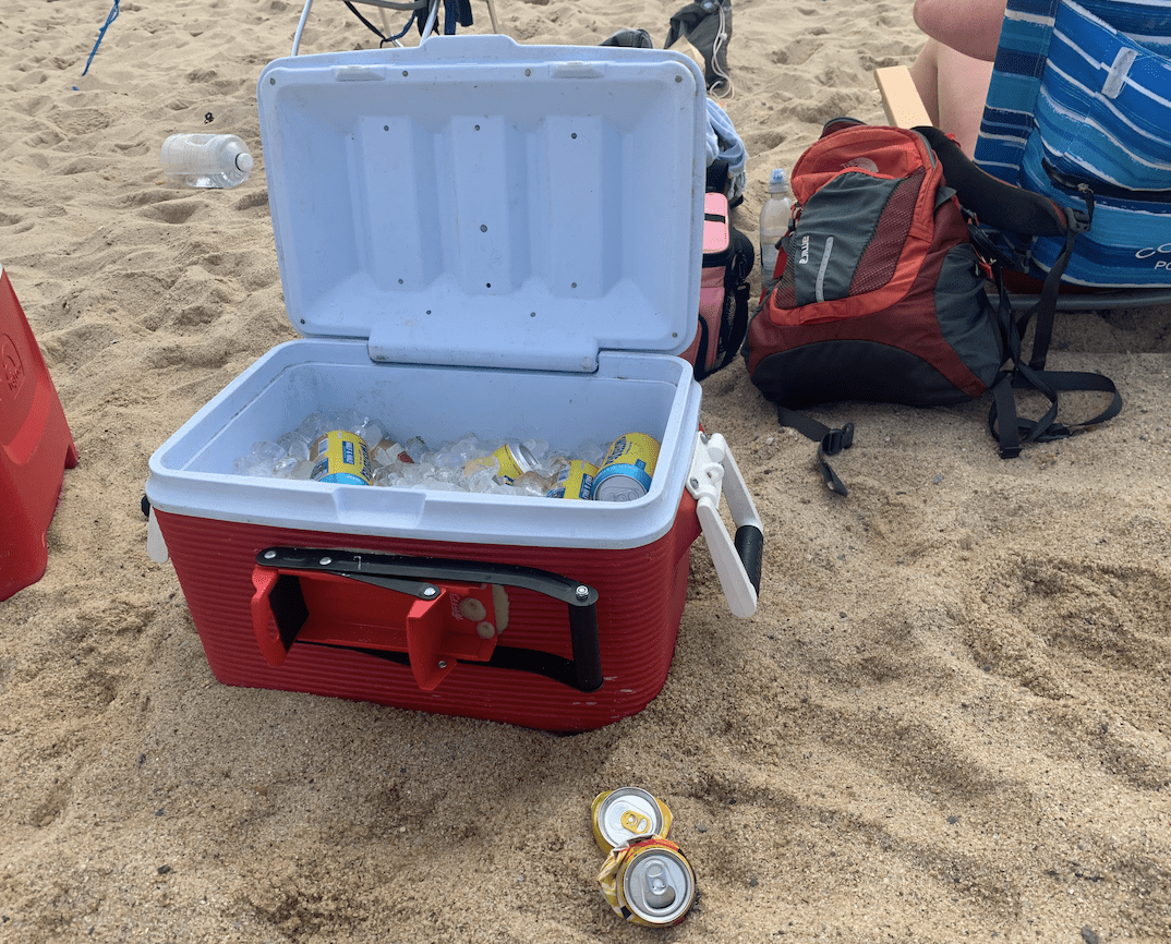 Cooler with spray foam added to the lid, aftermarket handles and a