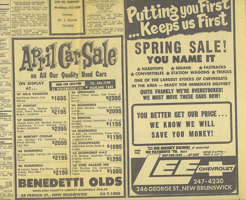 From my dad’s collection New Brunswick (NJ) car dealerships advertised