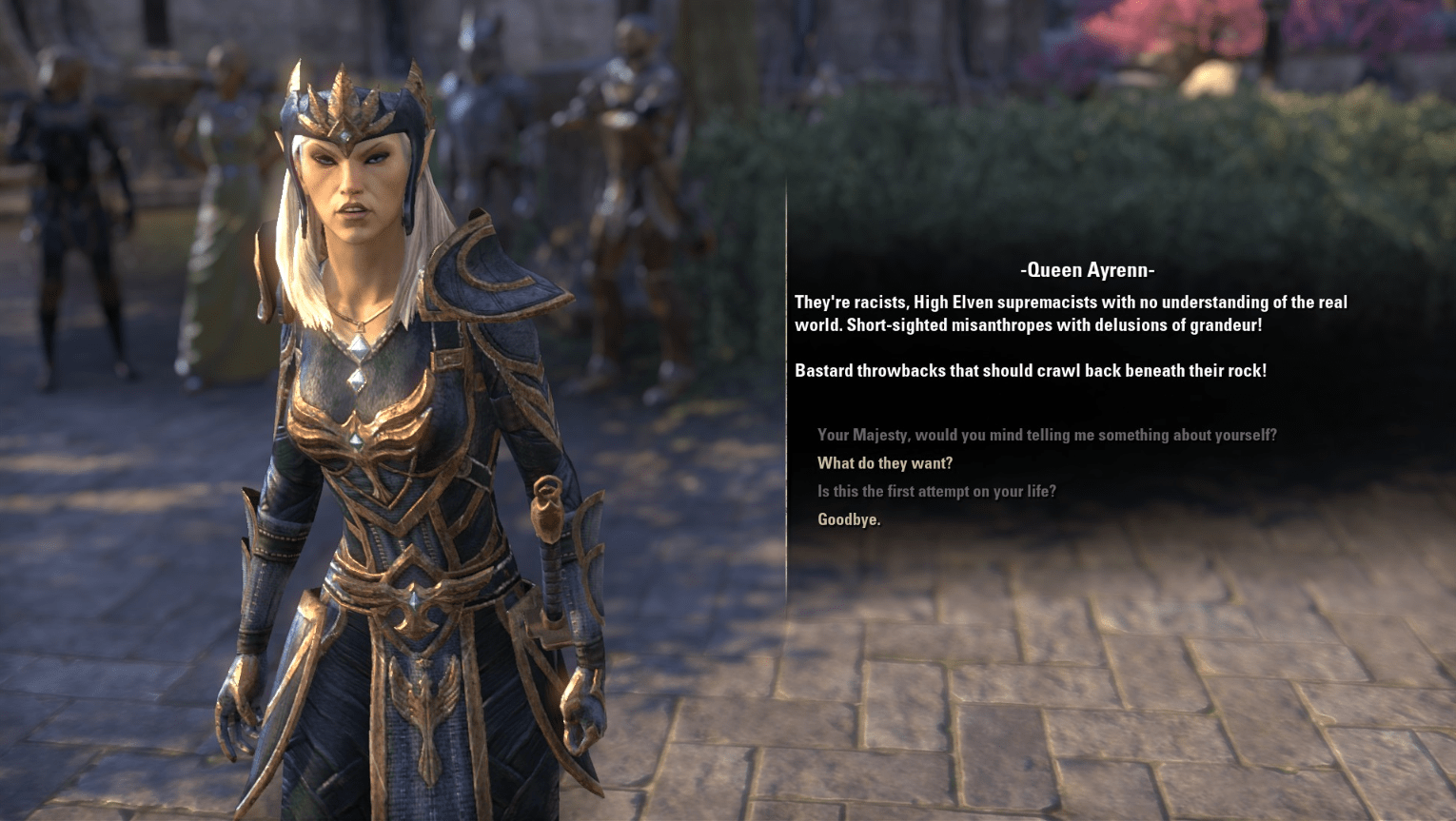 Started doing the Aldmeri Dominion quests and I actually feel bad for Ayrenn. How her own