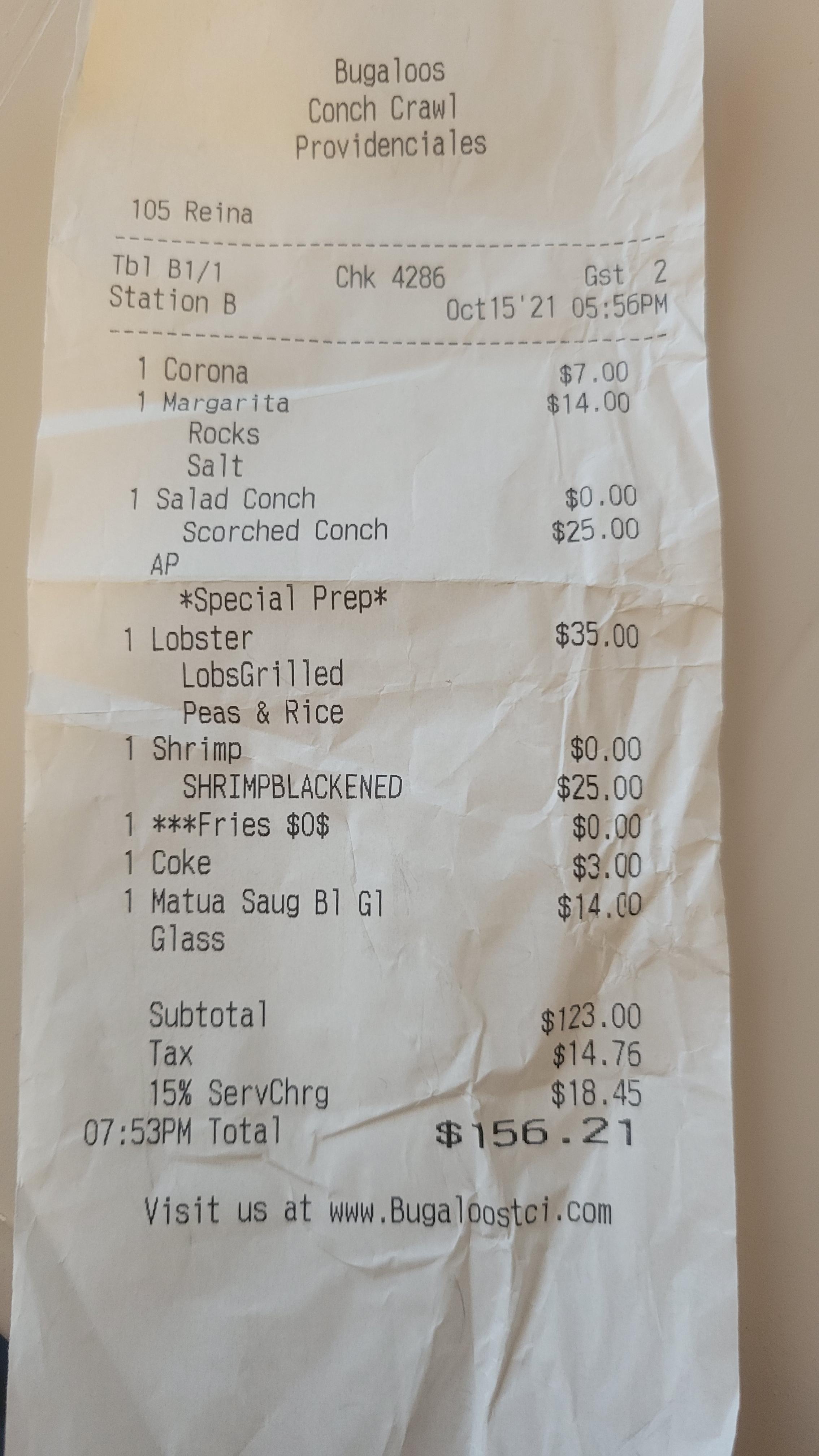Look at the tax and "Service Charge." And to tip 20 on top? You