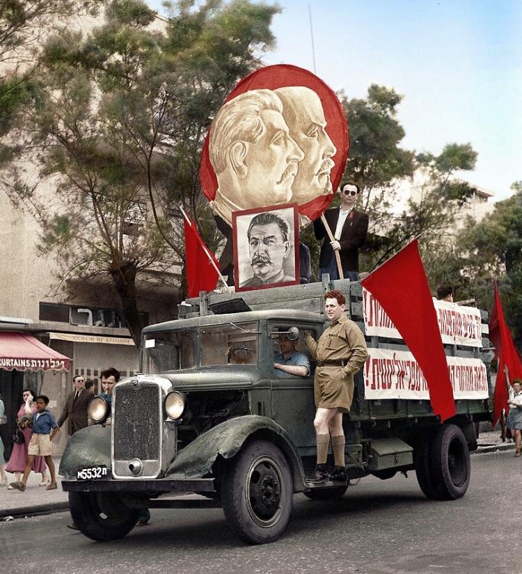 Pro Stalin demonstration of the Communist Party of Israel in Tel Aviv