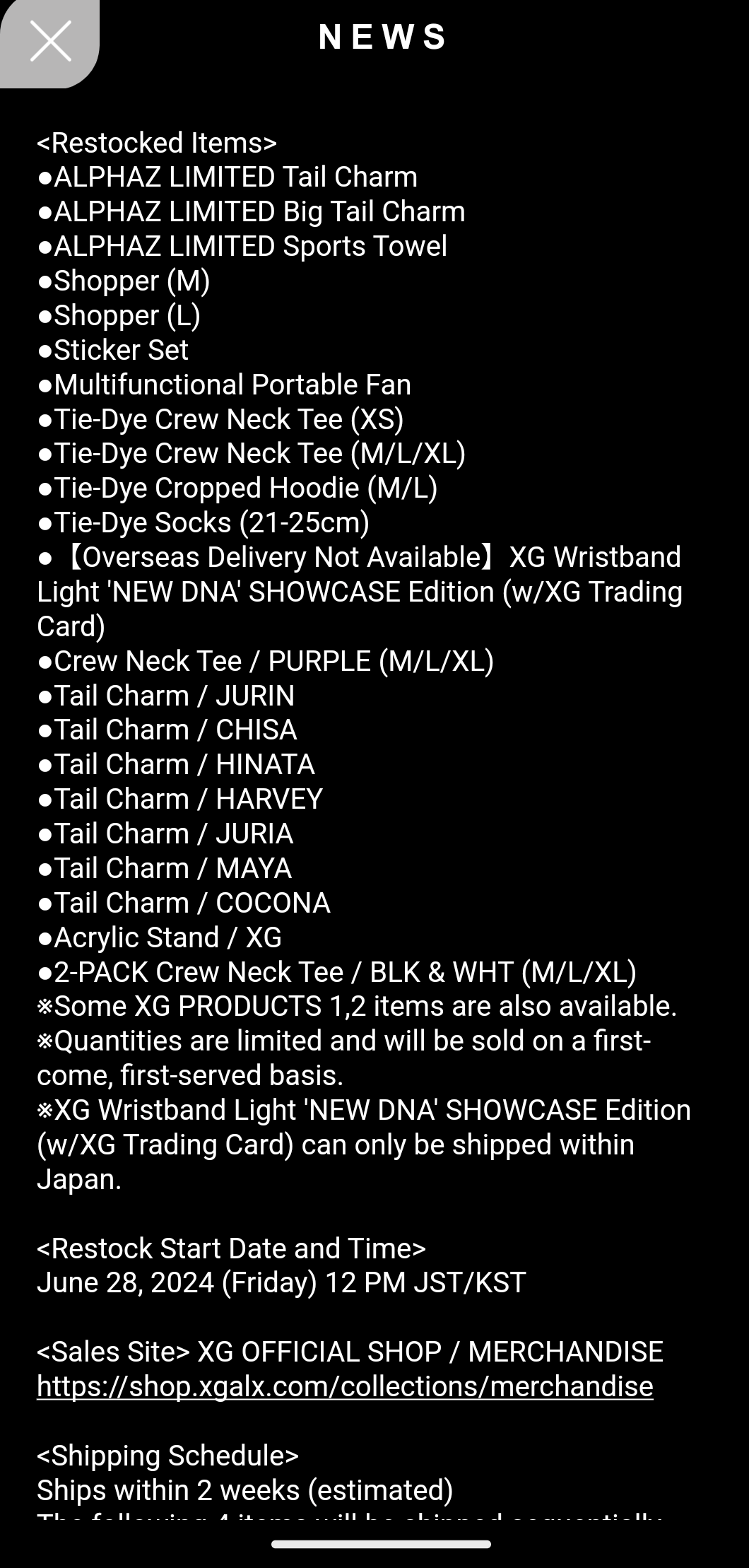 XG official store restock June 28th r/XGALX