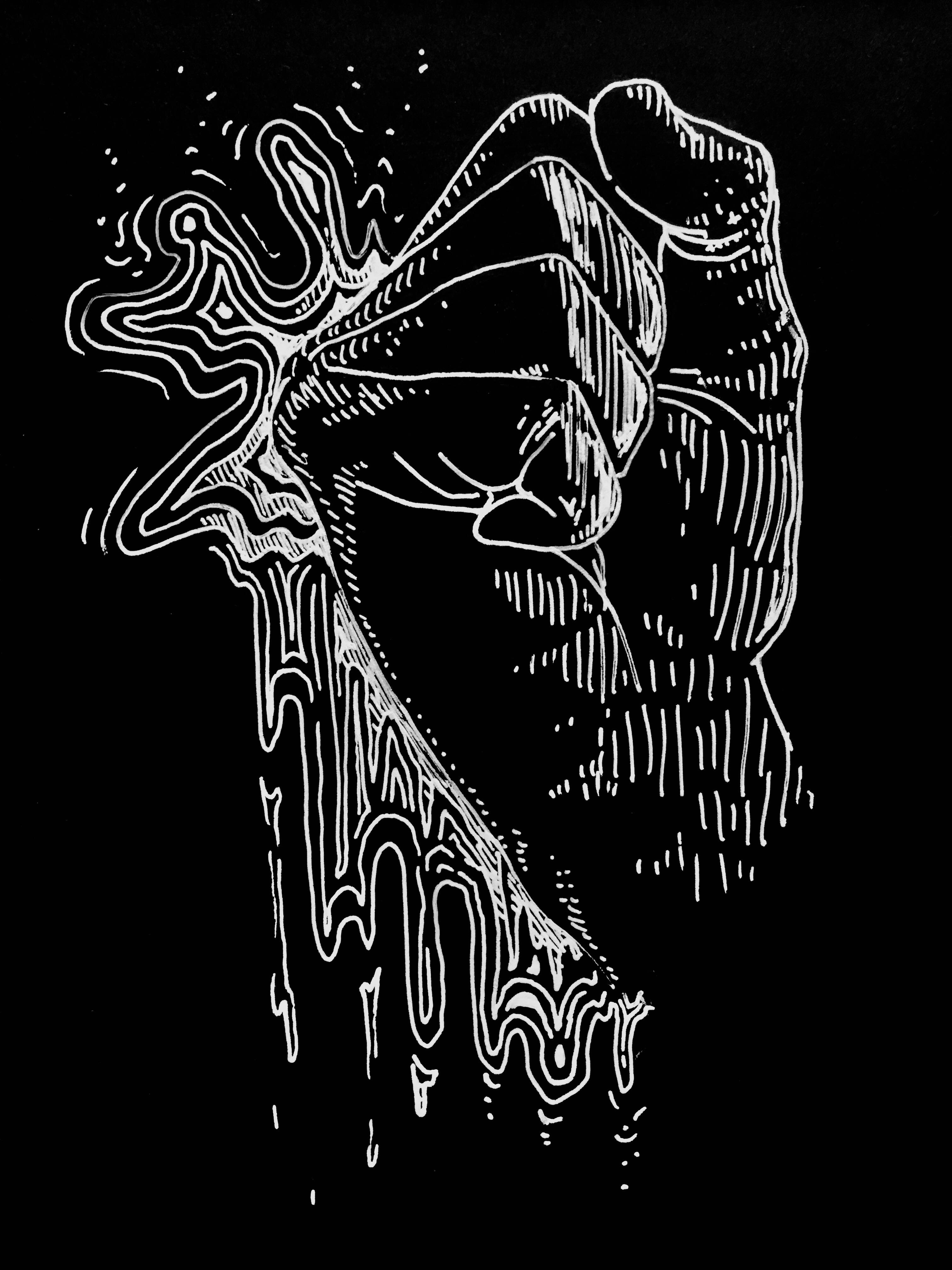 Black paper white gel pen, second try, thoughts? r/drawing