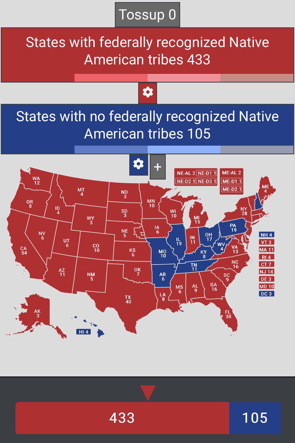 States with federally recognized Native American tribes vs states with