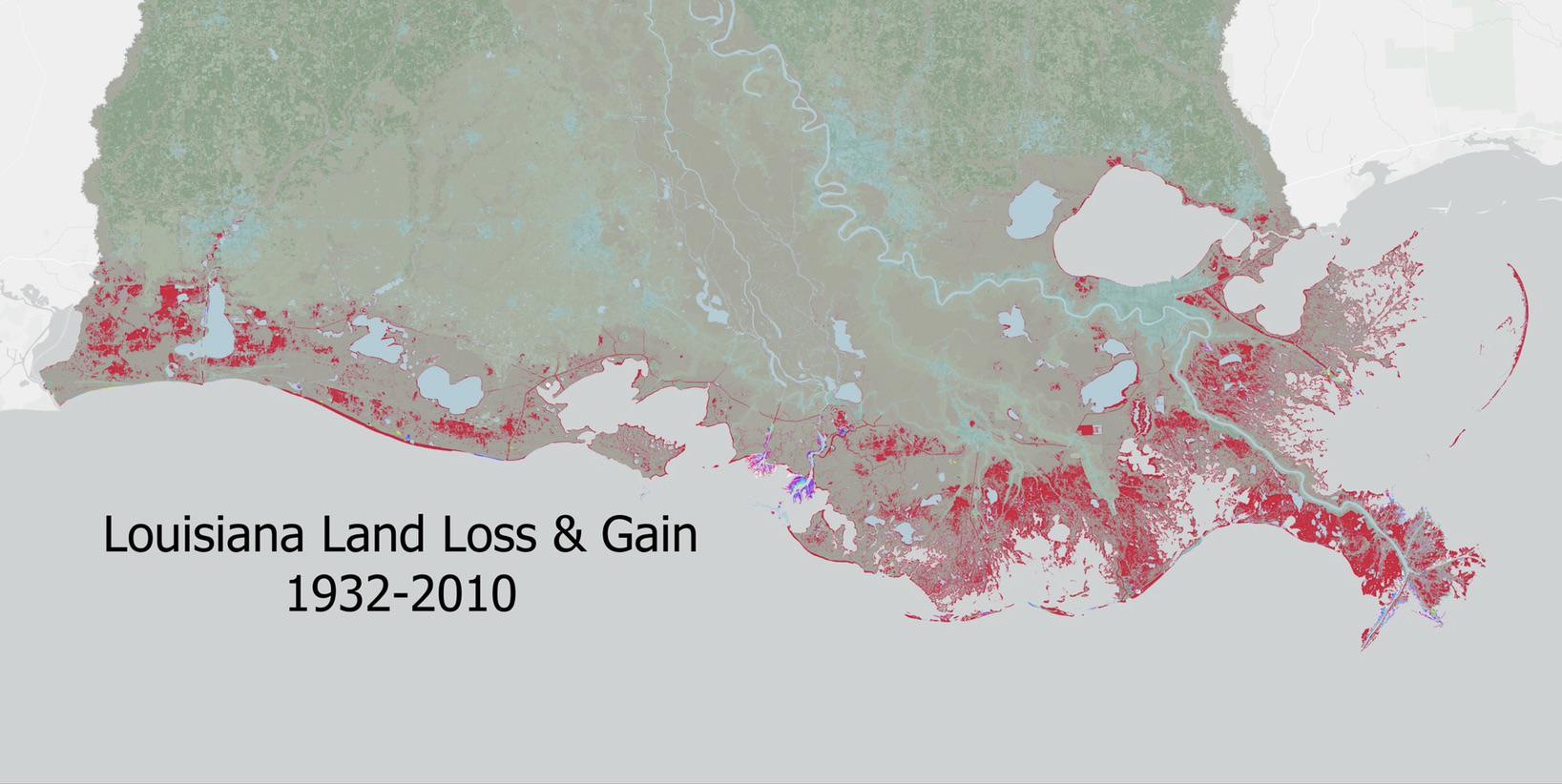 Louisiana Land Loss and Gain 19322010 r/Louisiana