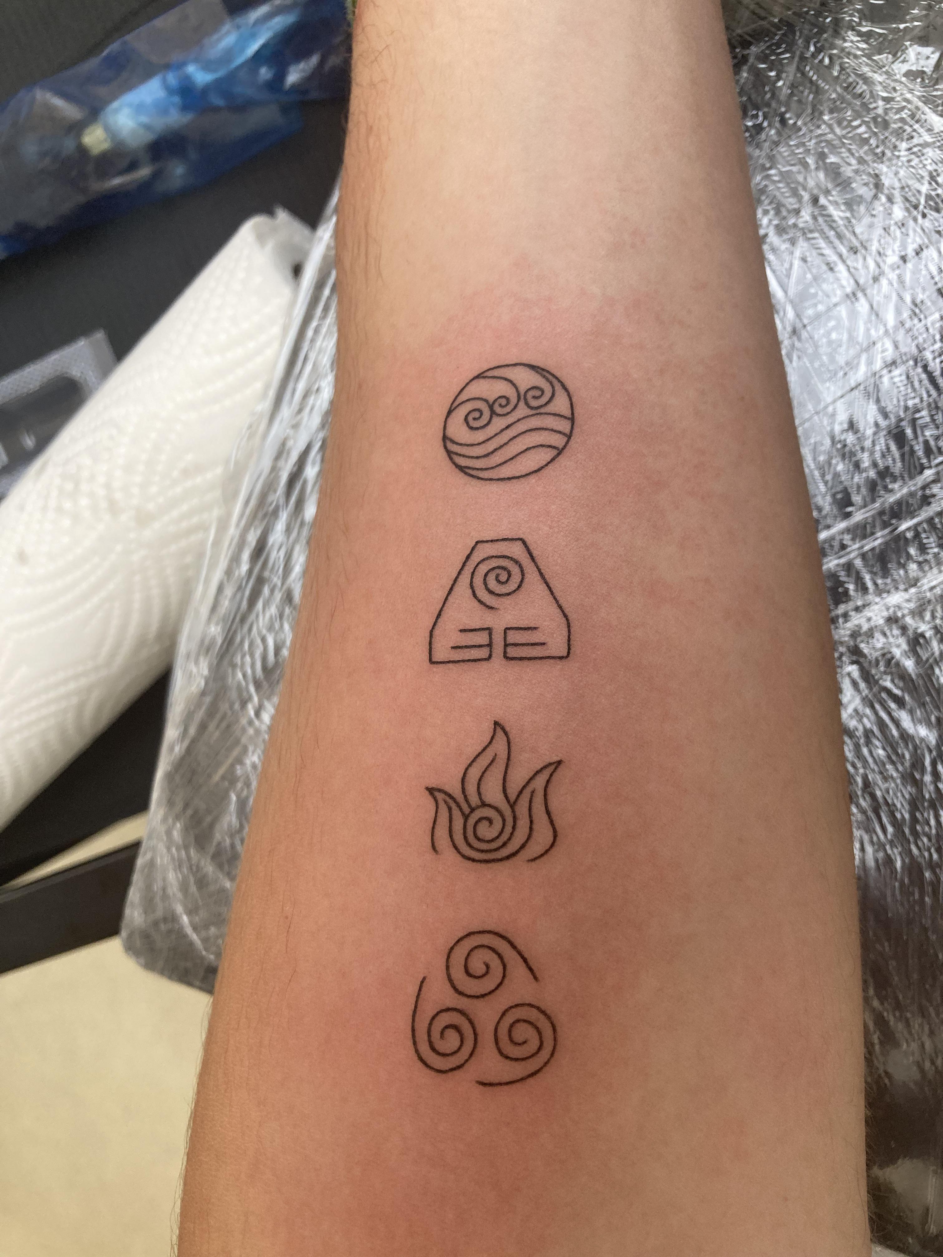 I got my arm tattooed with the four elements. What do you think? r/TheLastAirbender