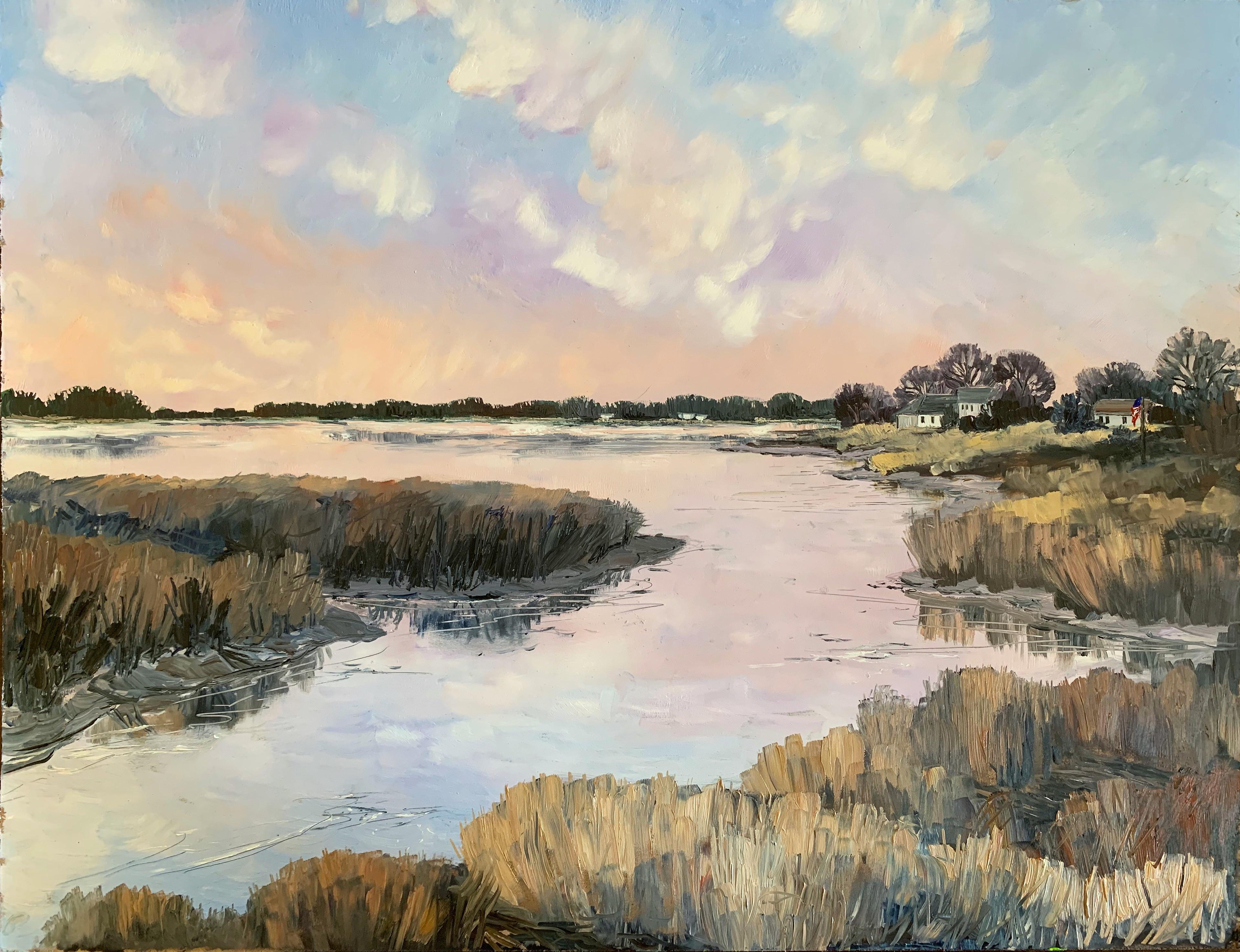 Late Winter Dawn, Old Lyme CT 14x18” oil on board r/Connecticut