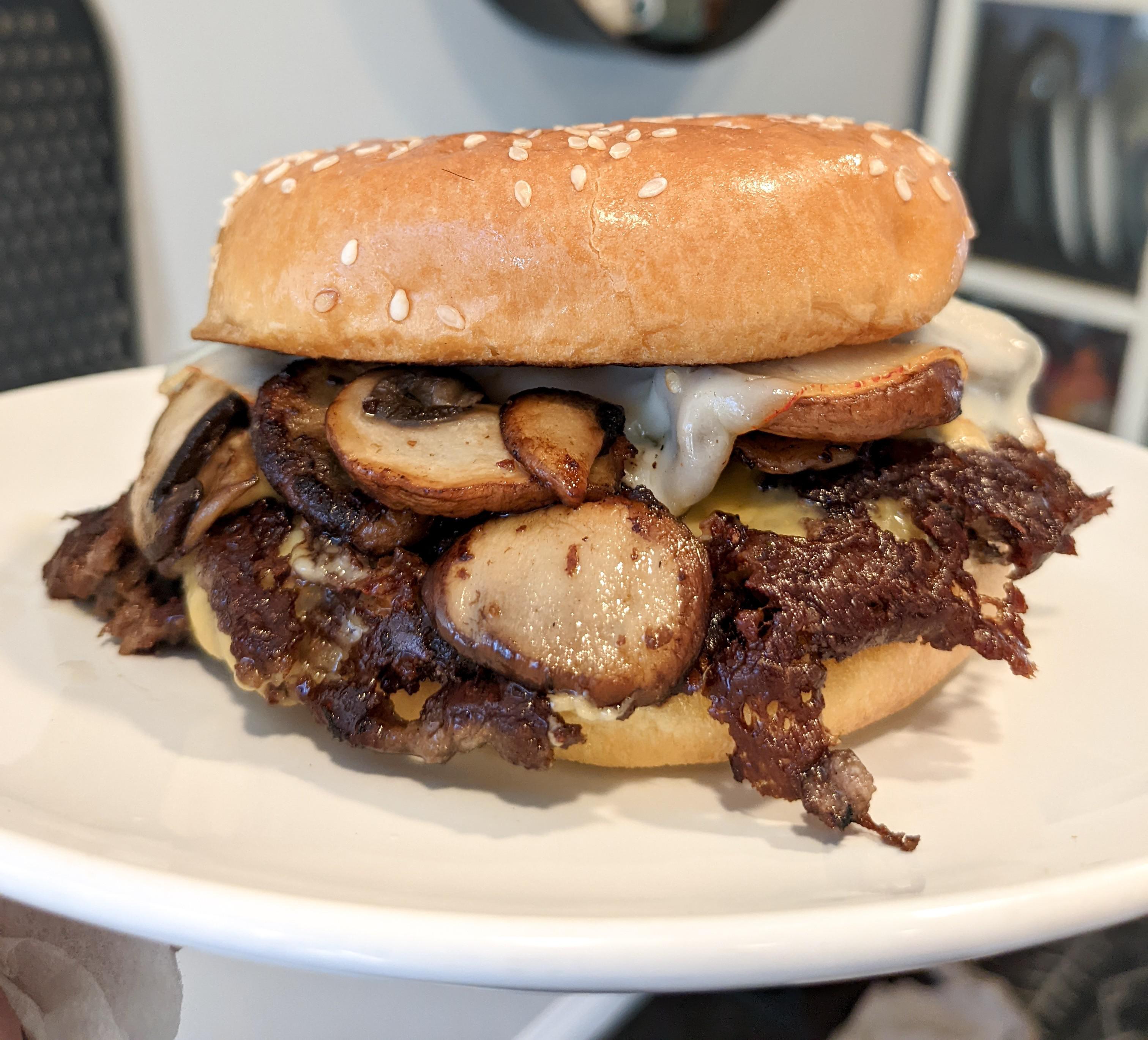 Mushroom and Muenster Cheese burger r/burgers