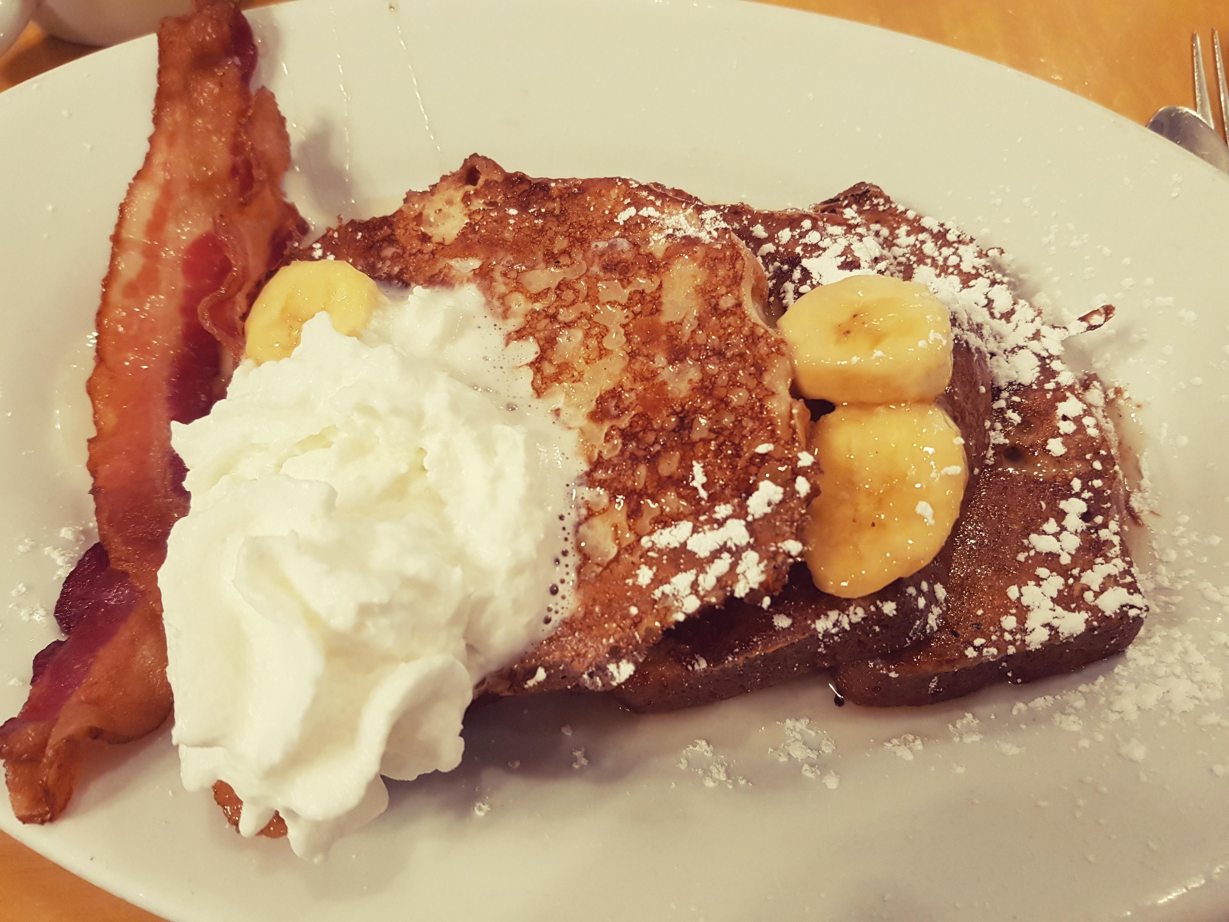 [I Ate] Banana bread French toast with coconut cream and bacon r/food