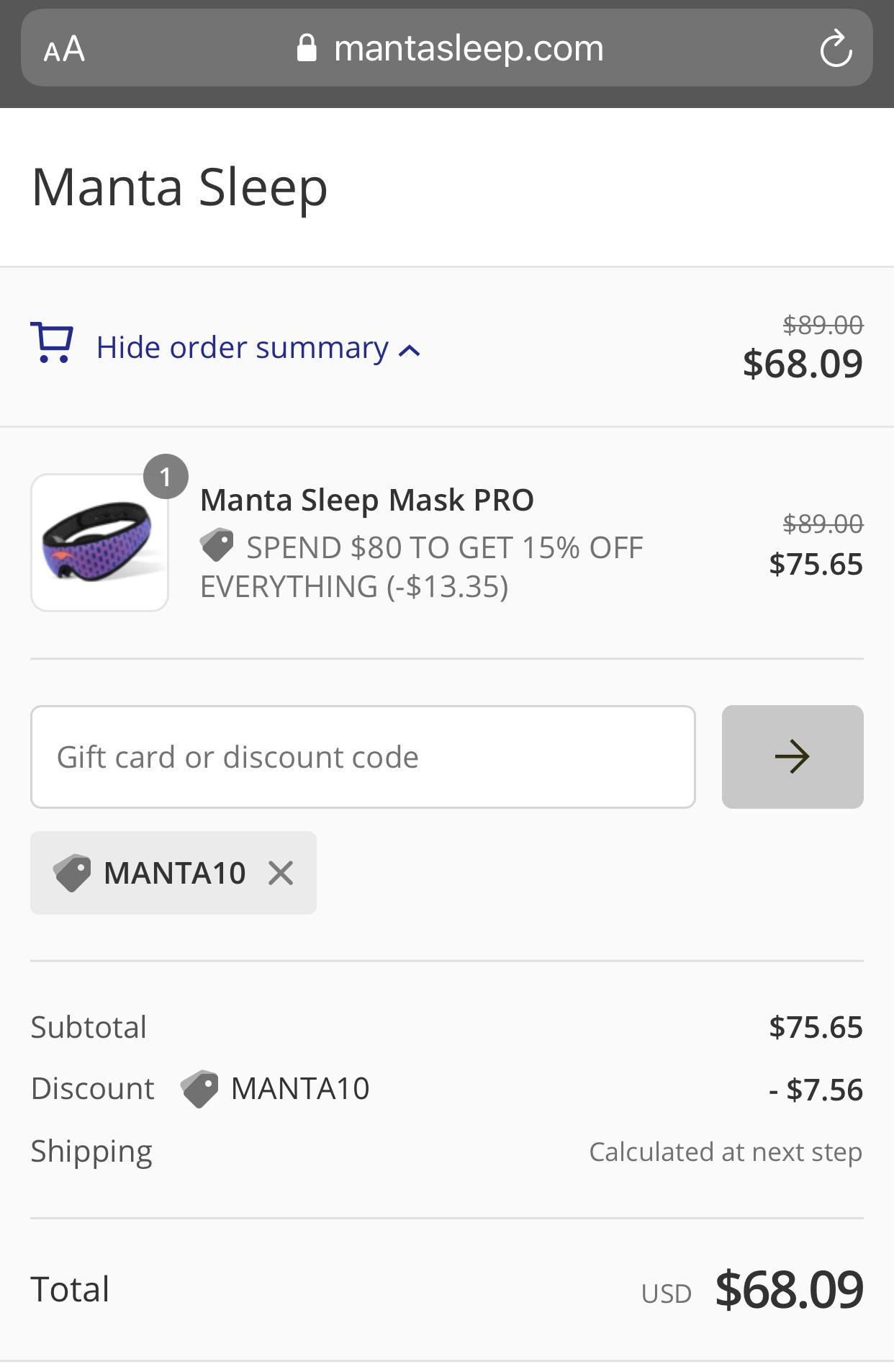 Manta Sleep Mask Pro BLACK FRIDAY SALE DISCOUNT with additional