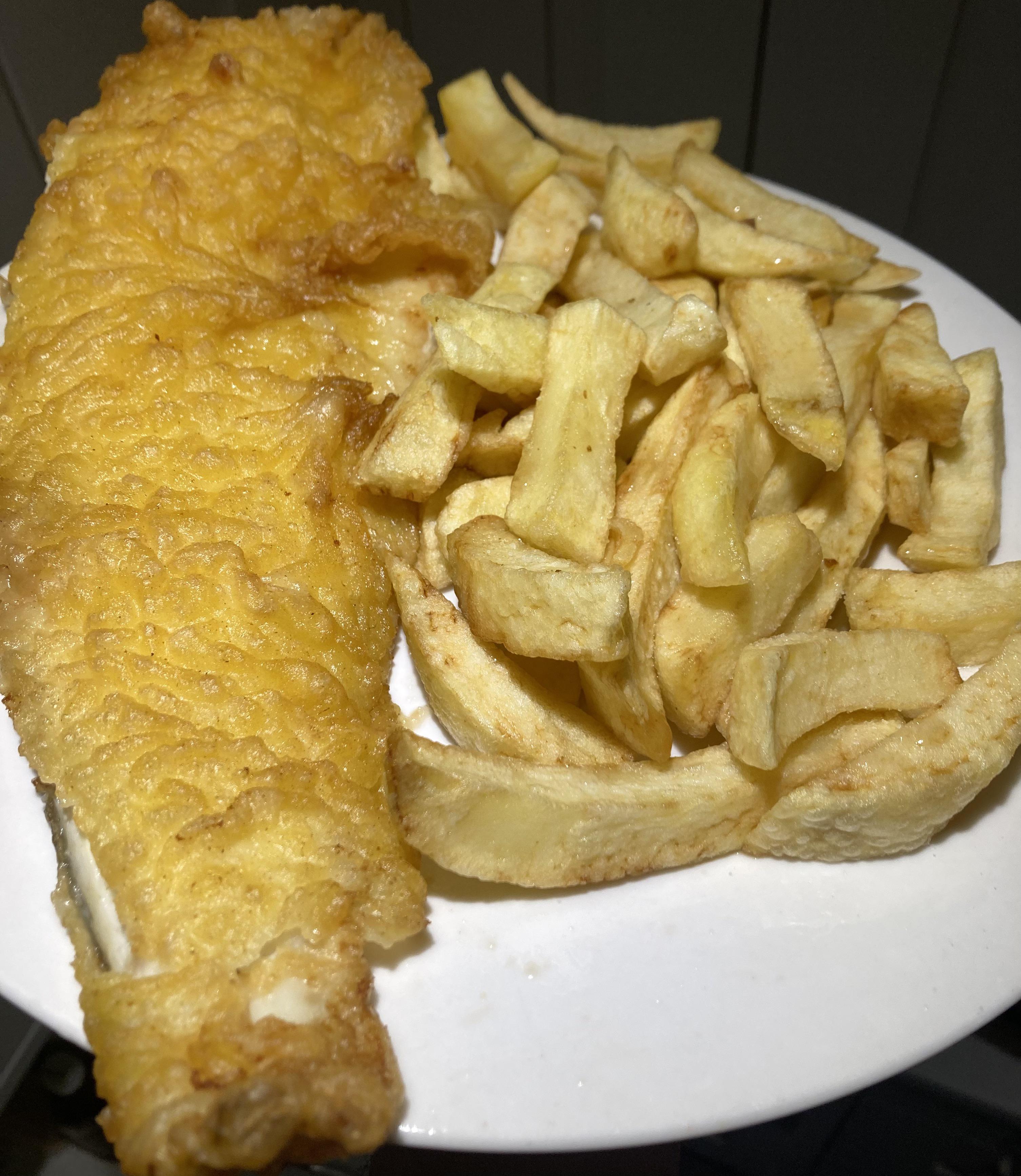 A British classic fish and chips with lashings of salt and vinegar