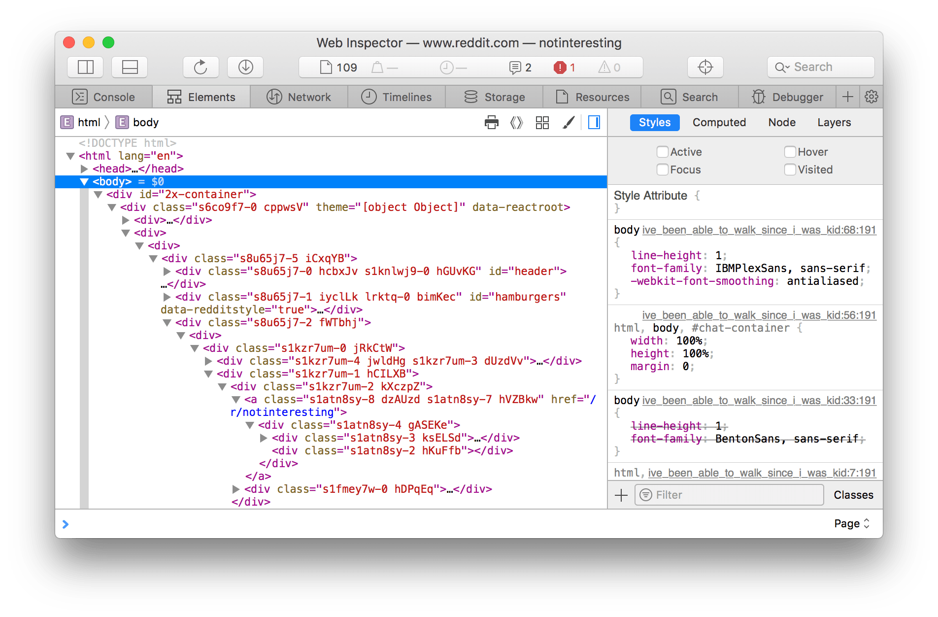 The new reddit layout has a body tag r/notinteresting