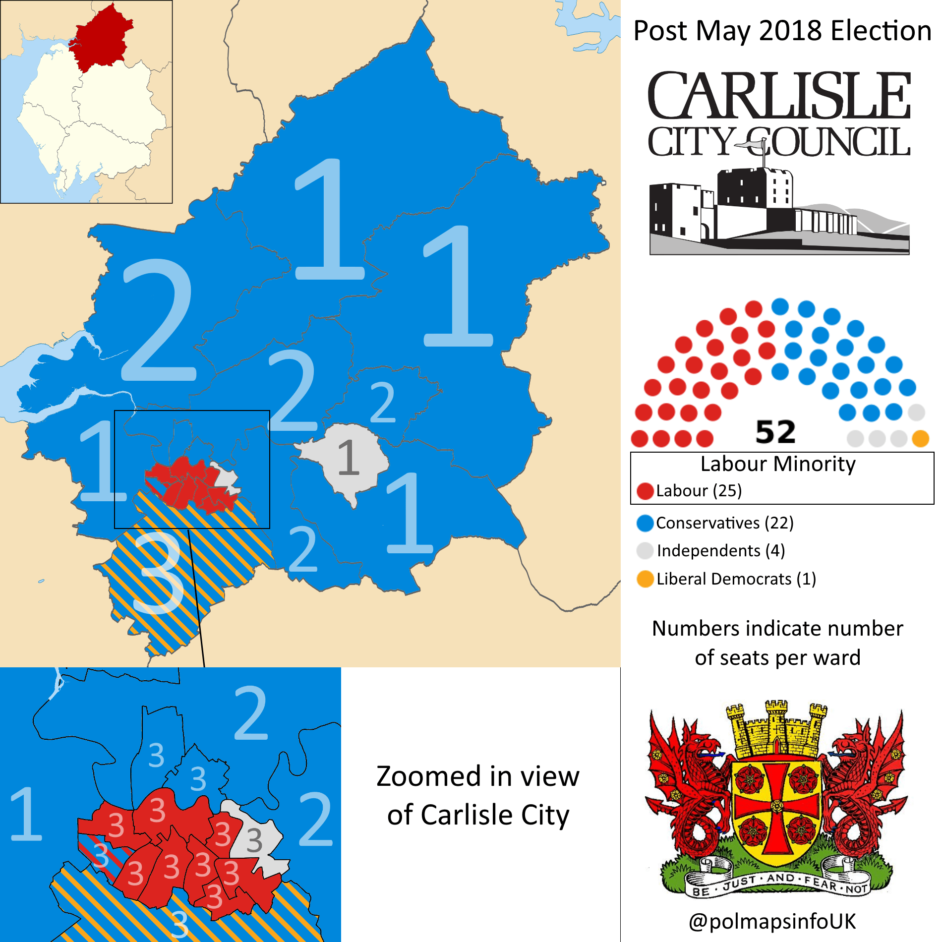 Carlisle City Council, Cumbria, North West. Post May 2018 Election. r