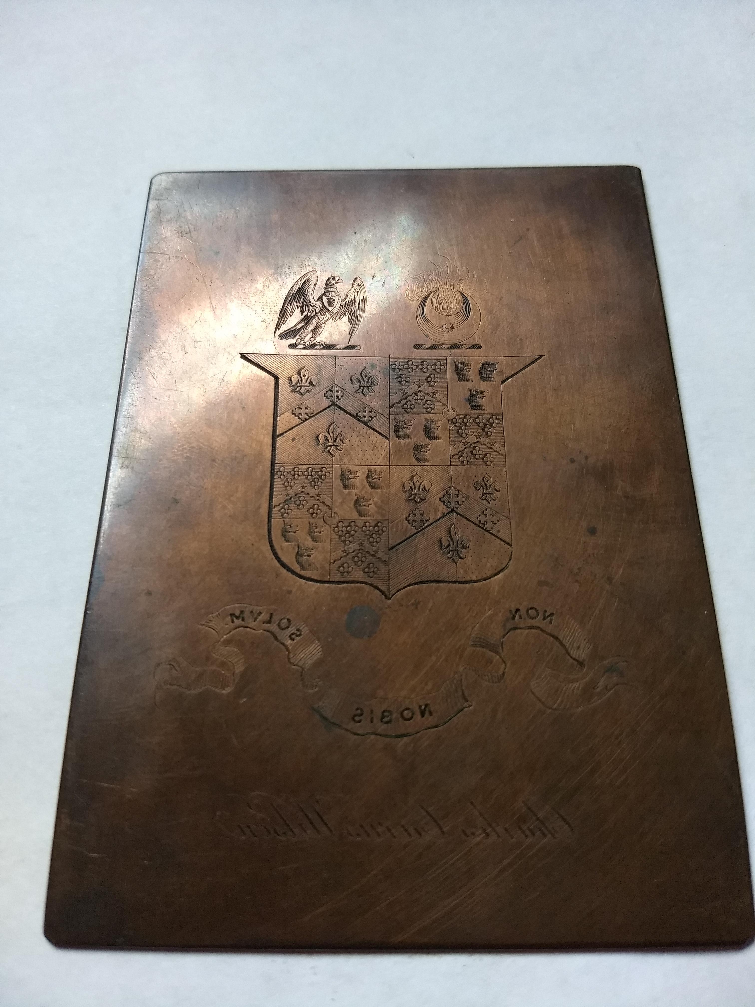 Copper plate with latin text. Need help identifying an accurate name